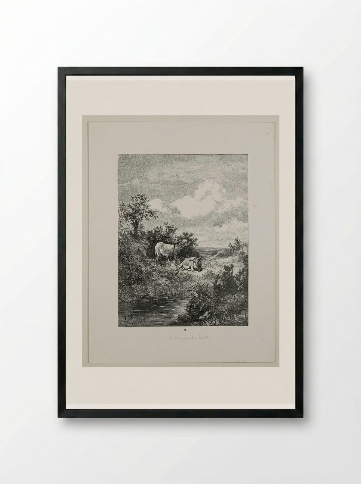 Donkeys on the Heath - Edward Dalziel - Framed Print Black