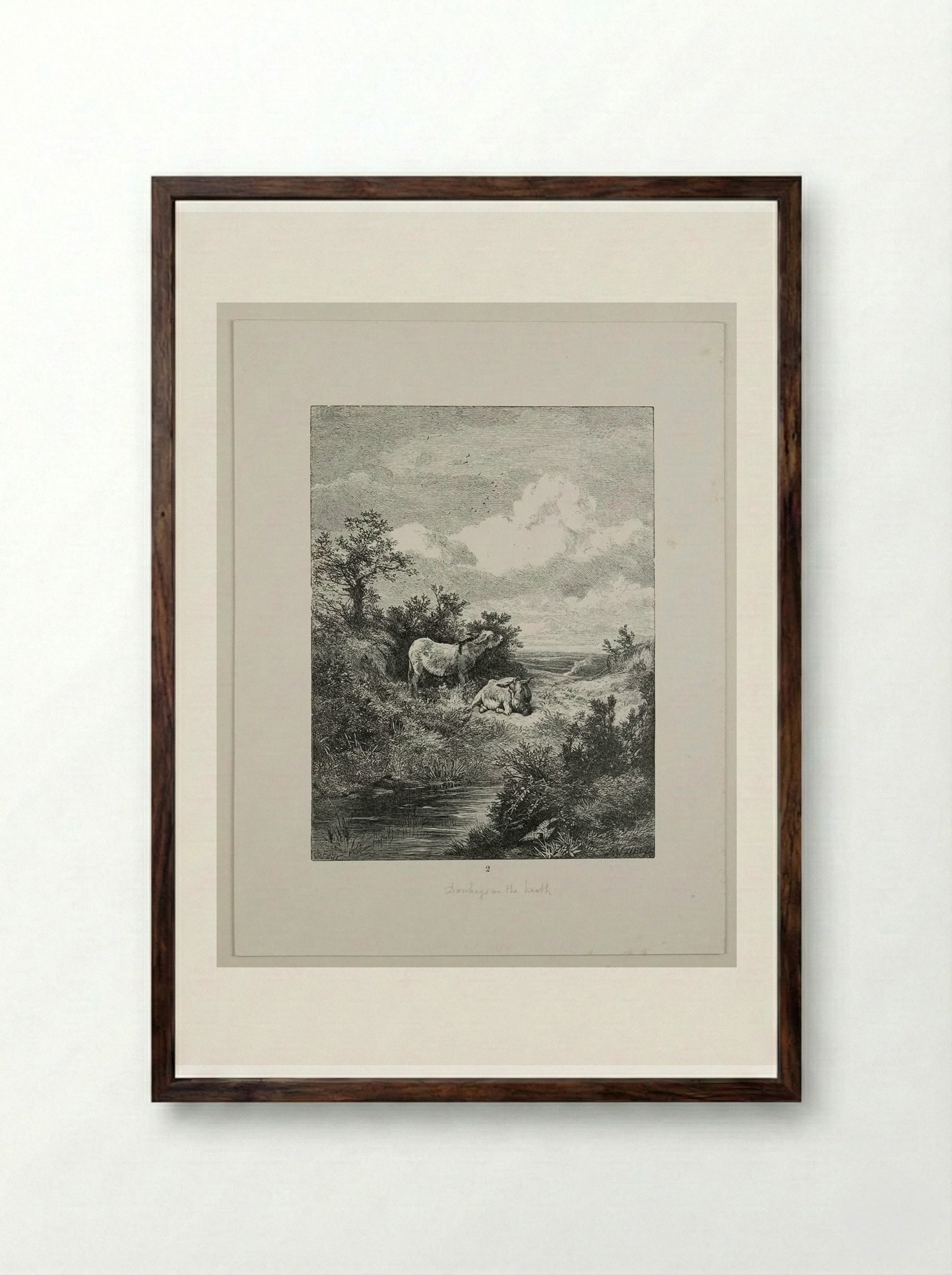 Donkeys on the Heath - Edward Dalziel - Framed Print Dark Wood