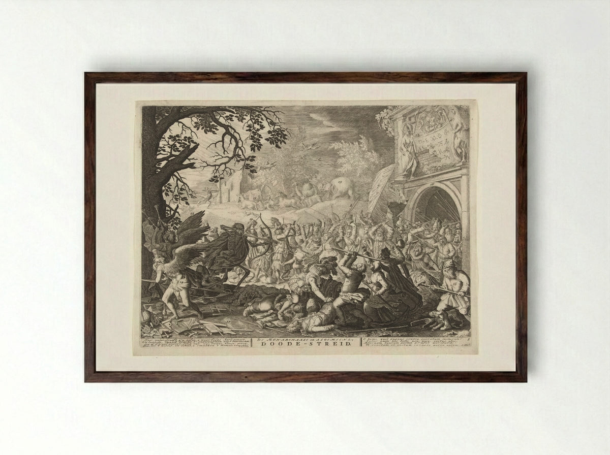 Dood vecht tegen de mensheid - Boëtius Adamsz. Bolswert - Framed Print Dark Wood