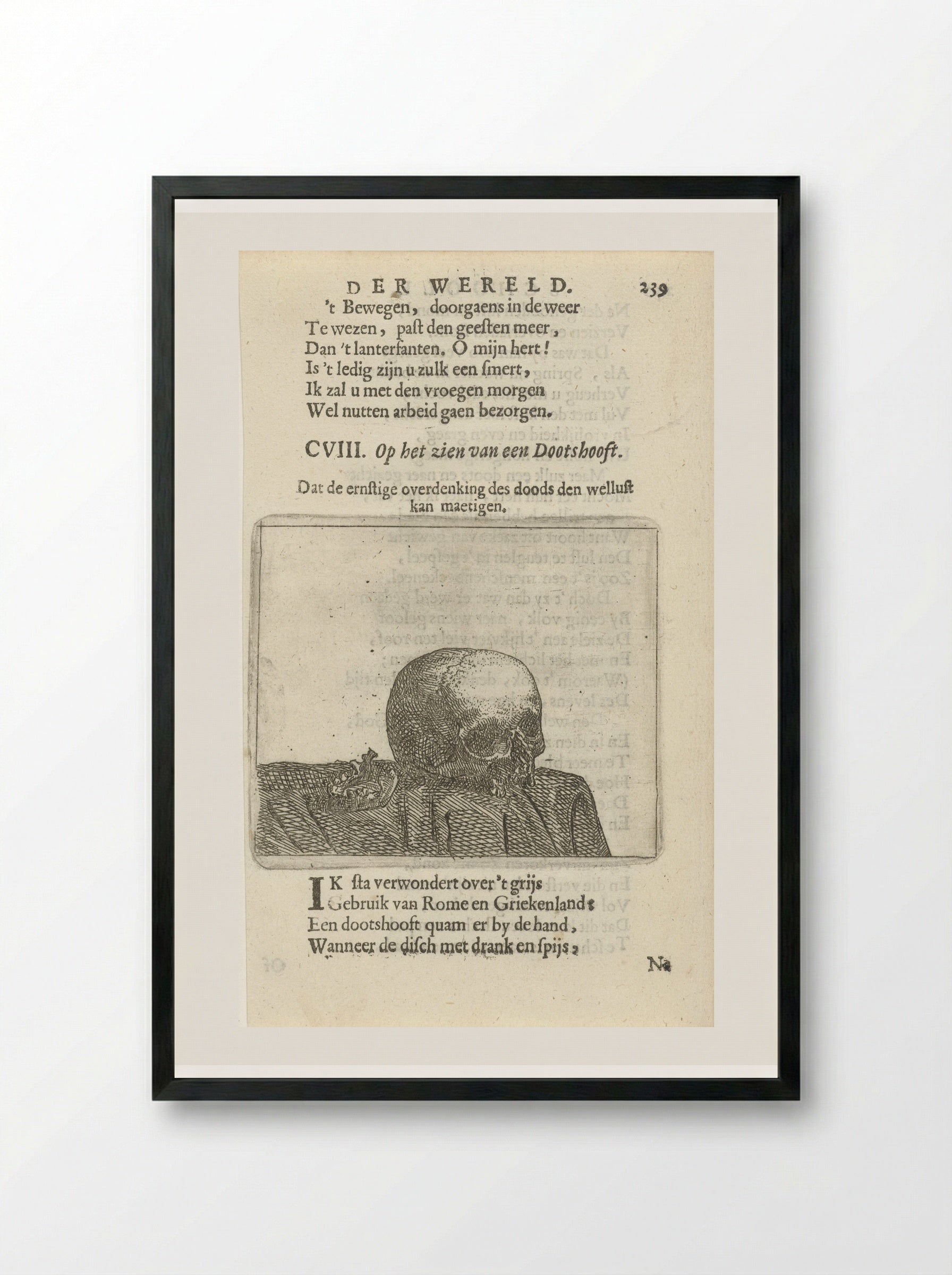 Doodshoofd op een tafel - Arnold Houbraken - Framed Print Black