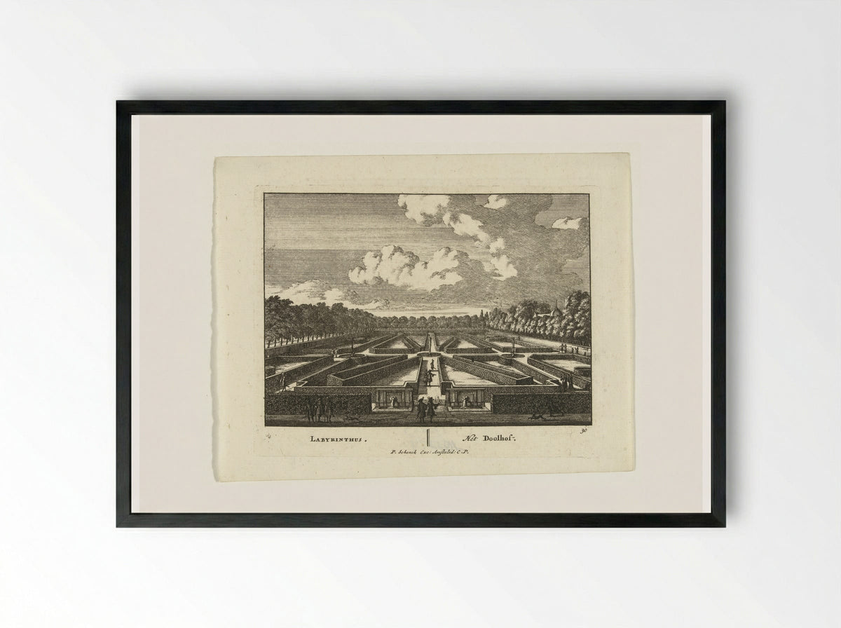 Doolhof in de tuinen van Paleis het Loo - Jan van Call (I) - Framed Print Black