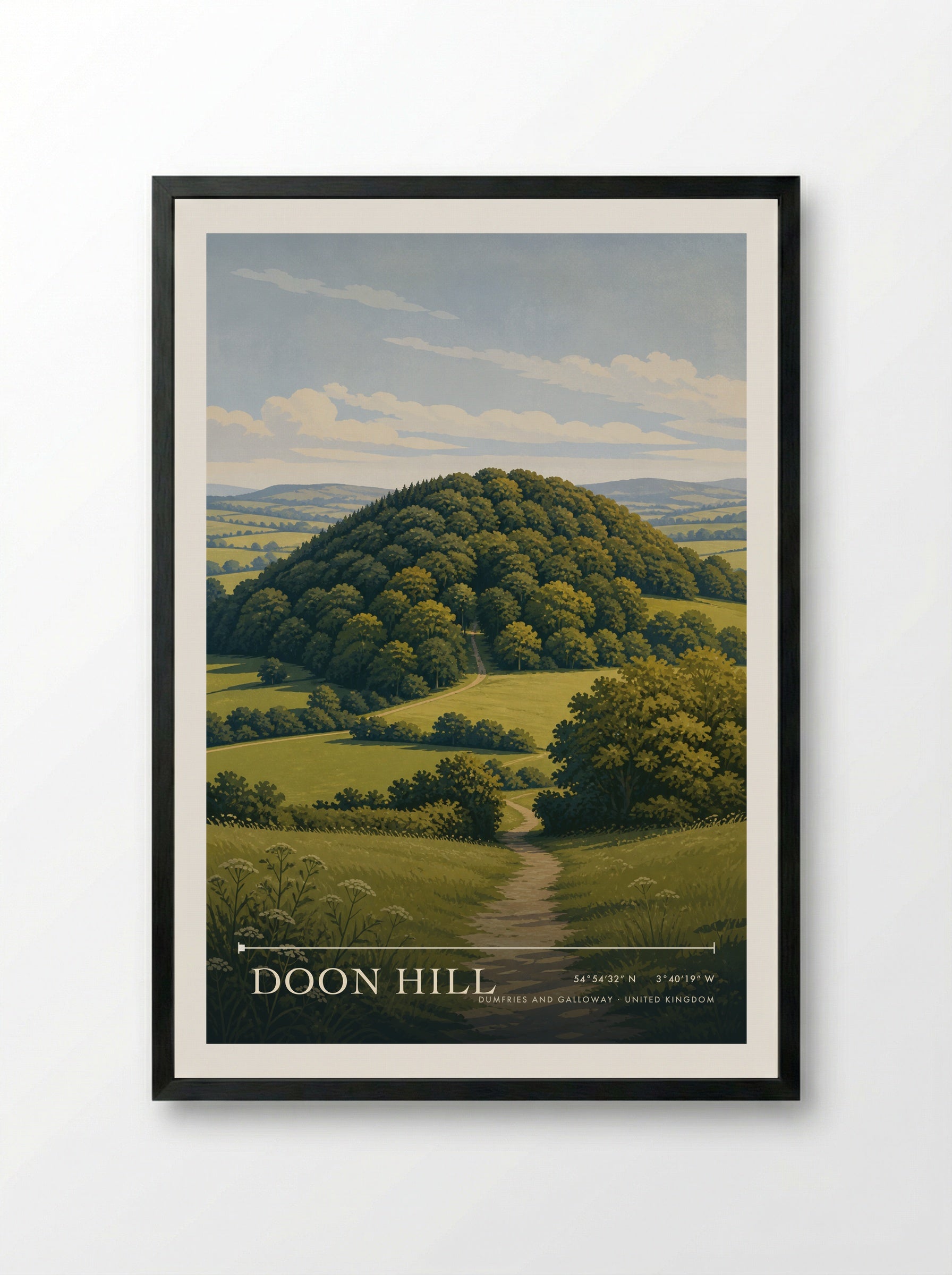 Doon Hill Dumfries and Galloway United Kingdom Travel Poster - Framed Print Black