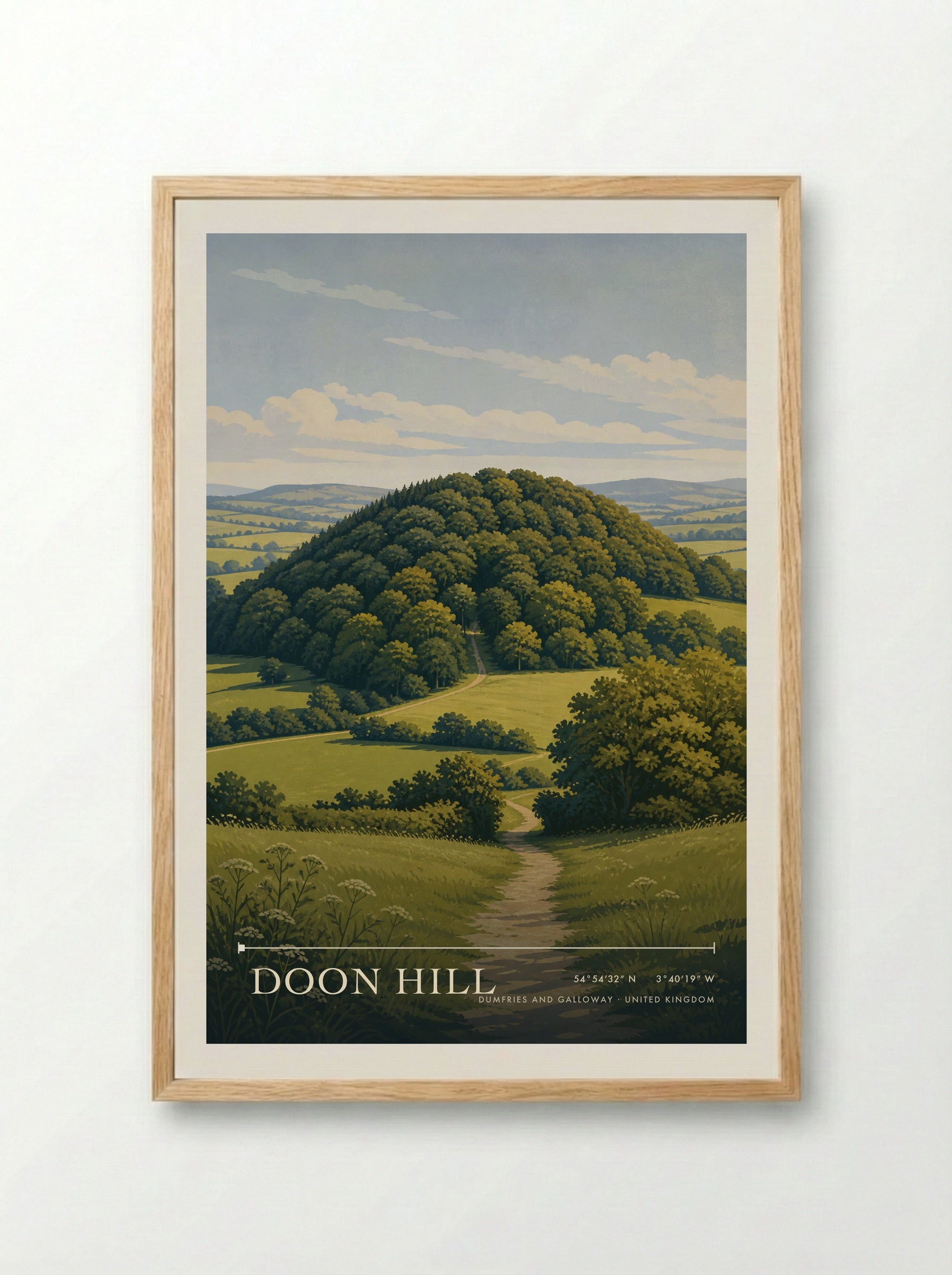 Doon Hill Dumfries and Galloway United Kingdom Travel Poster - Framed Print Wood
