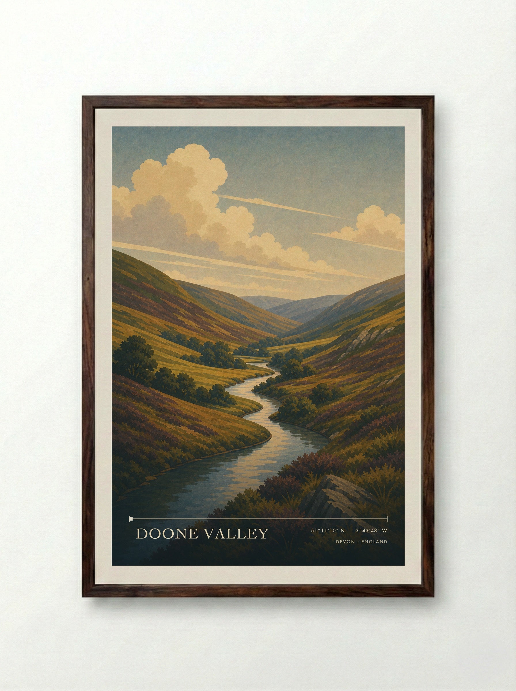 Doone Valley Devon England Travel Poster - Framed Print Dark Wood