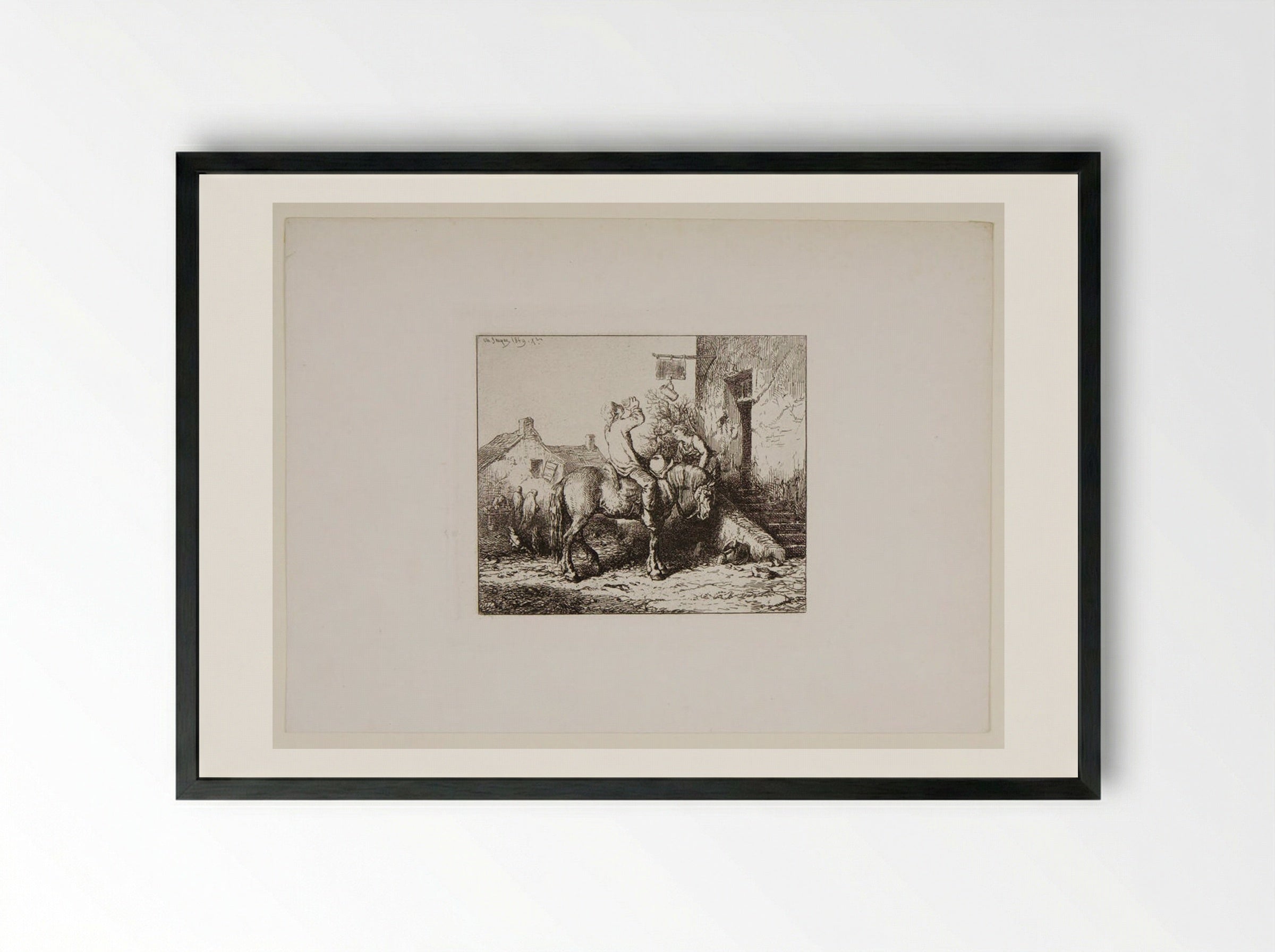 Door of a Tavern - Charles-Émile Jacque - Framed Print Black