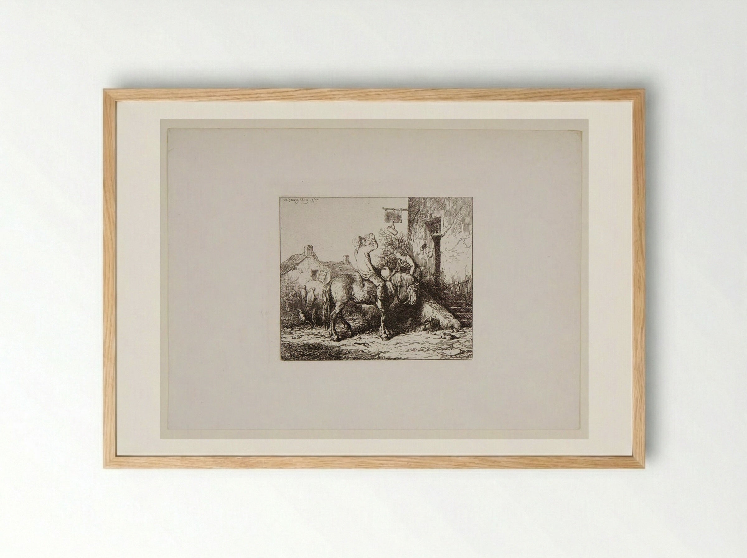 Door of a Tavern - Charles-Émile Jacque - Framed Print Wood