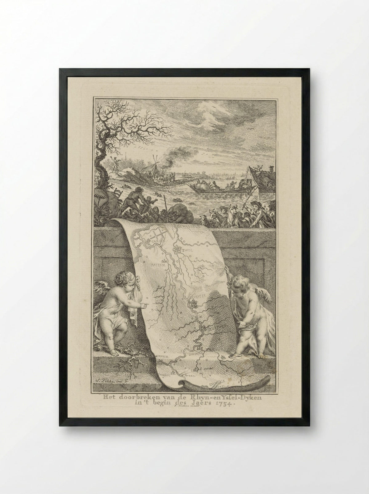 Doorbraak van de Rijn- en IJsseldijken - Frans Houttuyn - Framed Print Black