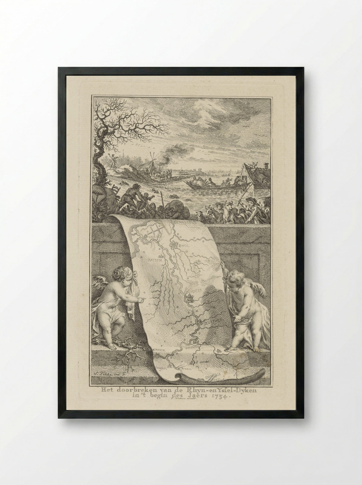 Doorbraak van de Rijn- en IJsseldijken - Frans Houttuyn - Framed Print Black