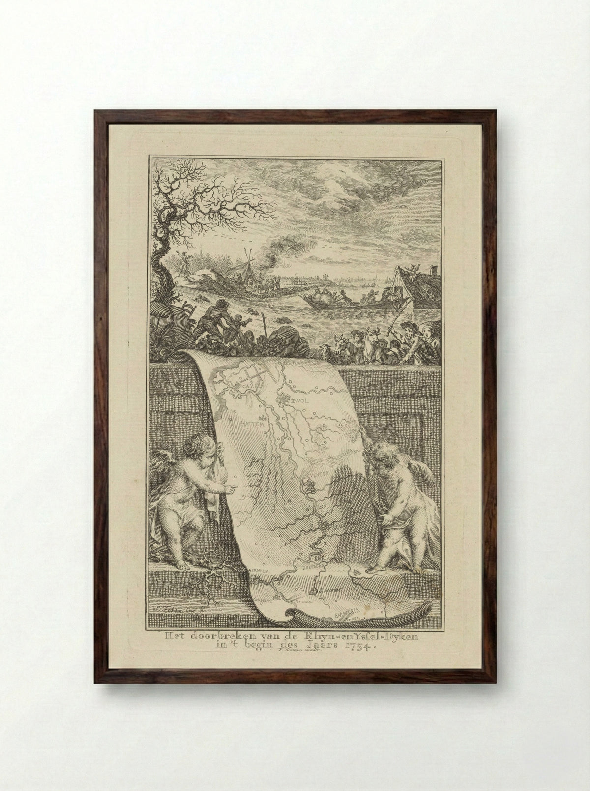 Doorbraak van de Rijn- en IJsseldijken - Frans Houttuyn - Framed Print Dark Wood