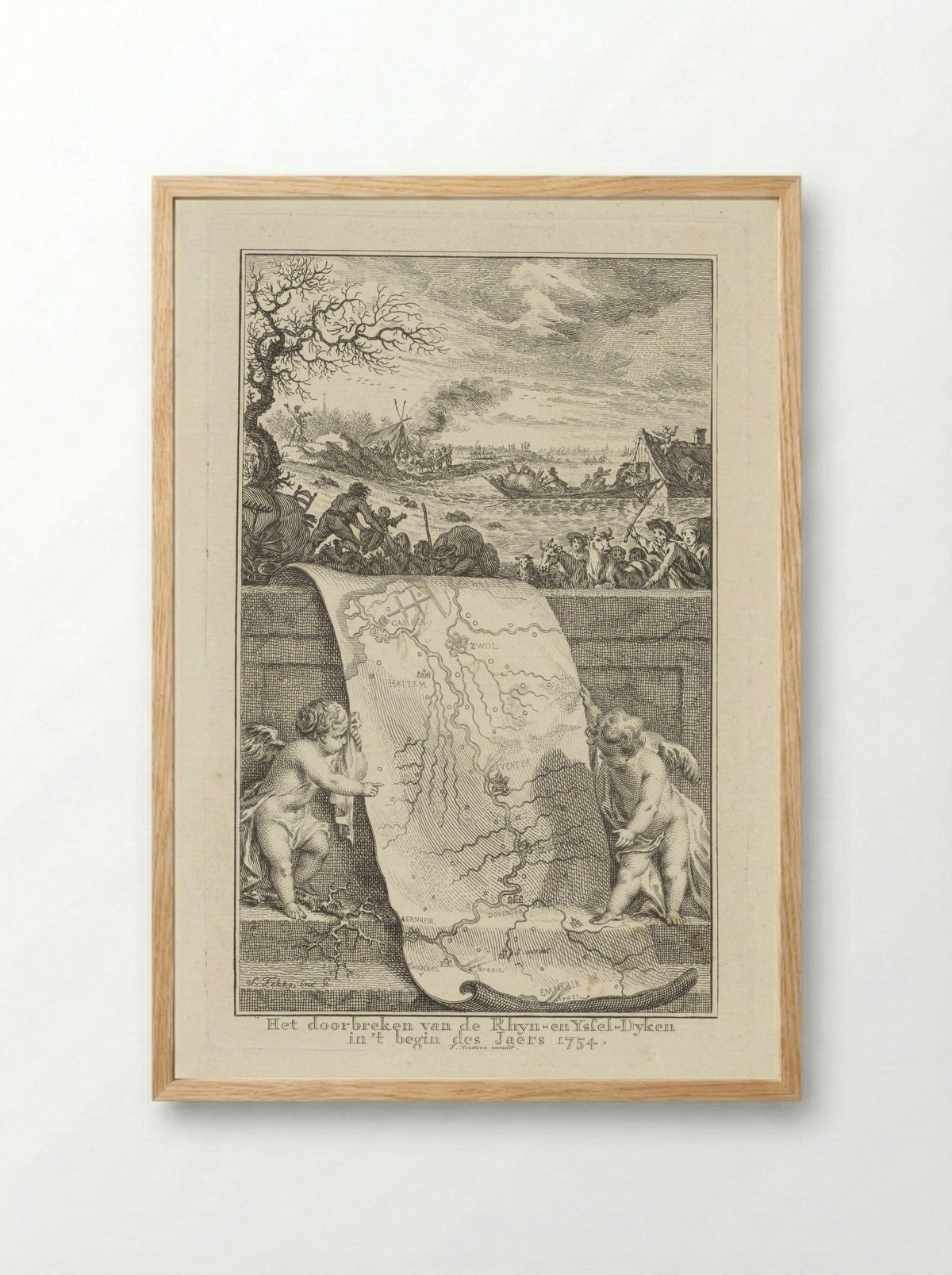 Doorbraak van de Rijn- en IJsseldijken - Frans Houttuyn - Framed Print Wood