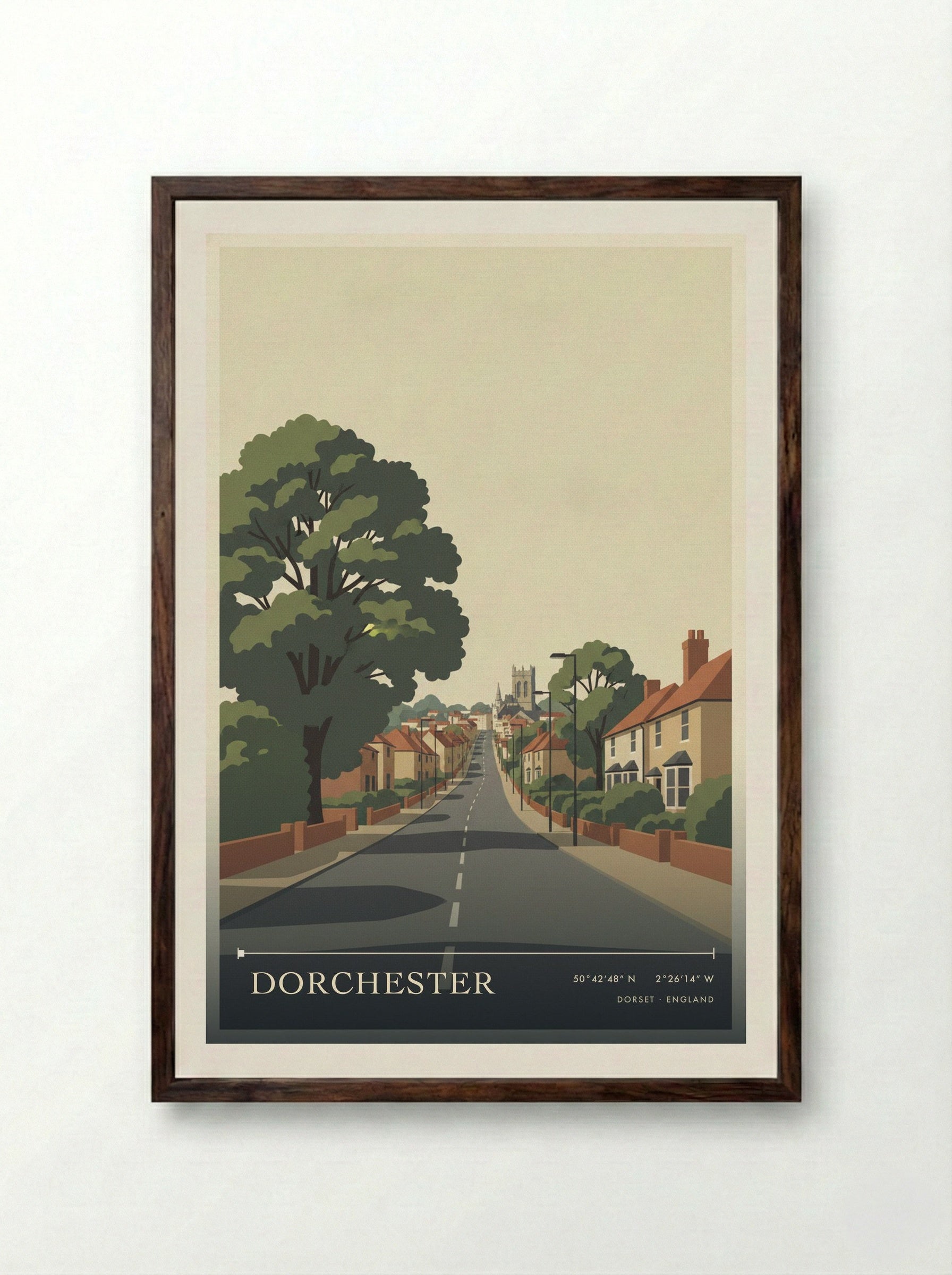 Dorchester Dorset England Travel Poster - Framed Print Dark Wood