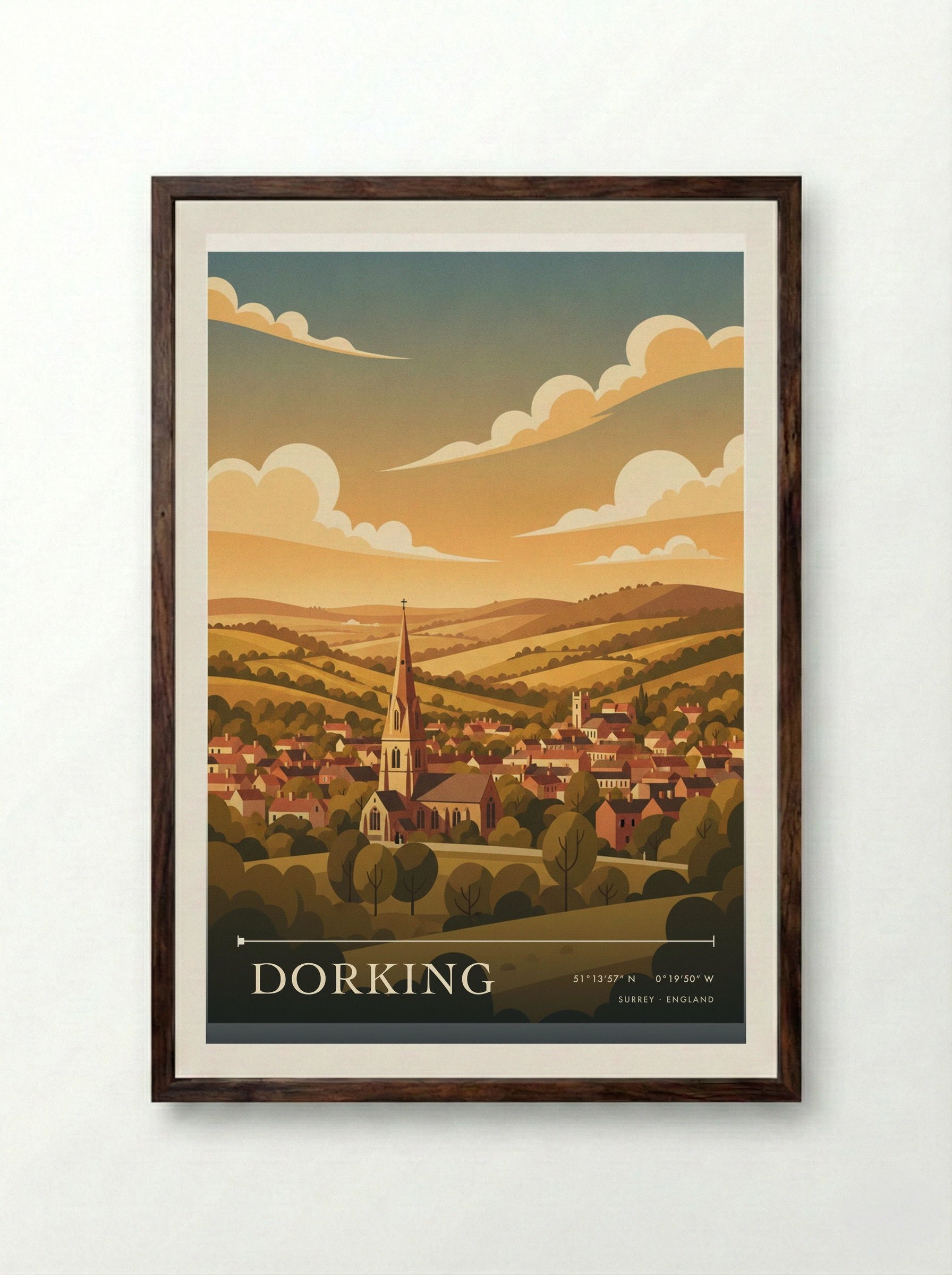 Dorking Surrey England Travel Poster - Framed Print Dark Wood