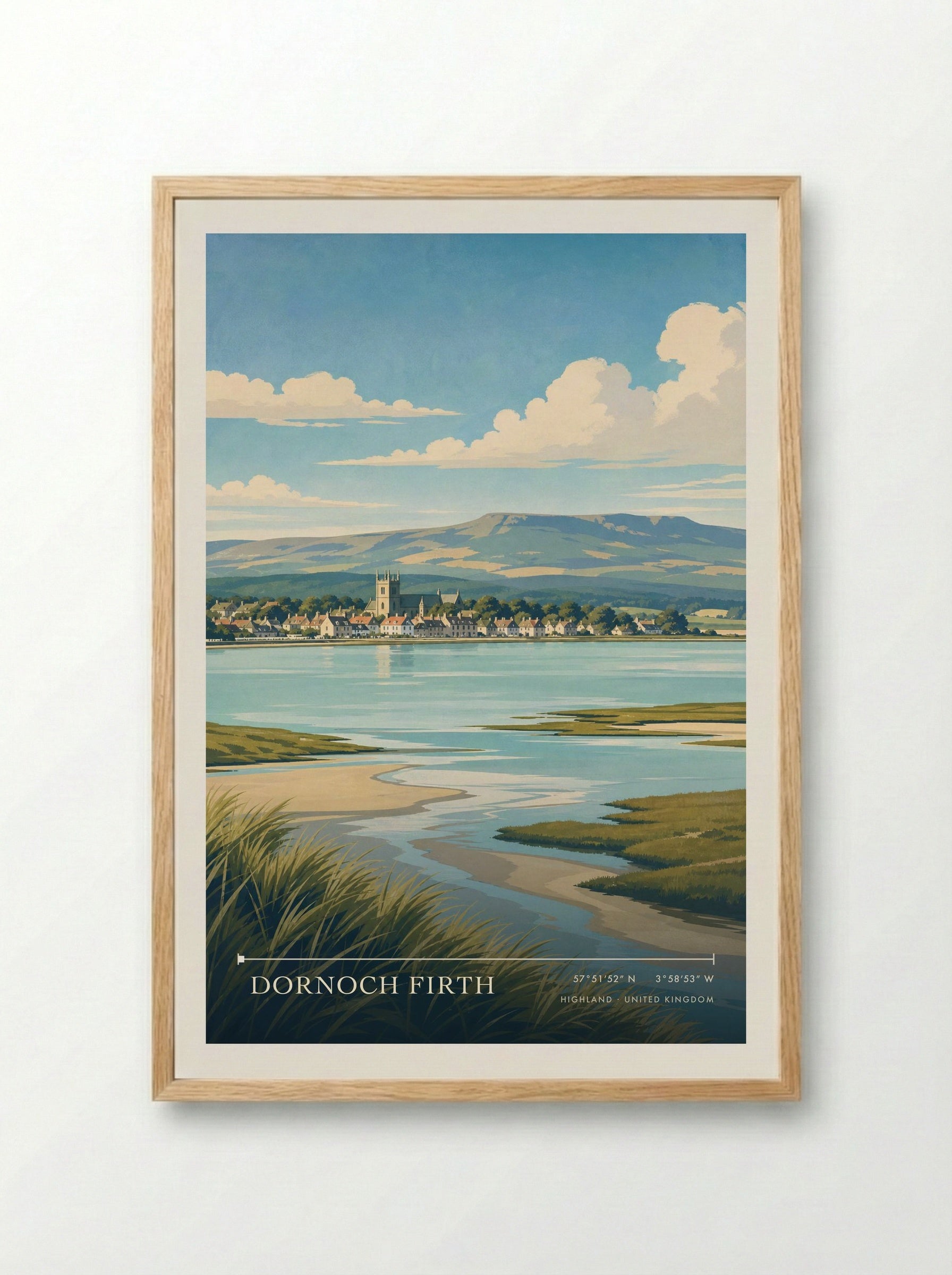 Dornoch Firth Highland United Kingdom Travel Poster - Framed Print Wood