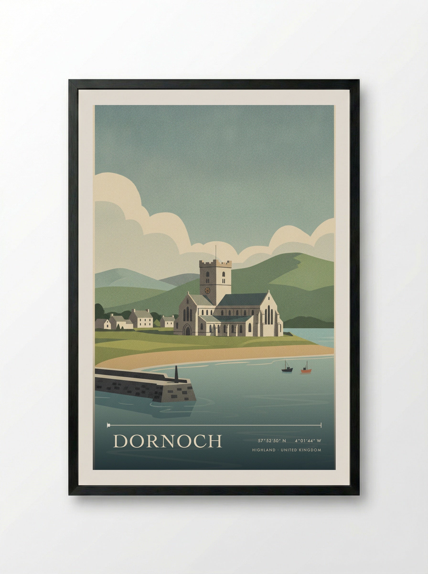 Dornoch Highland United Kingdom Travel Poster - Framed Print Black
