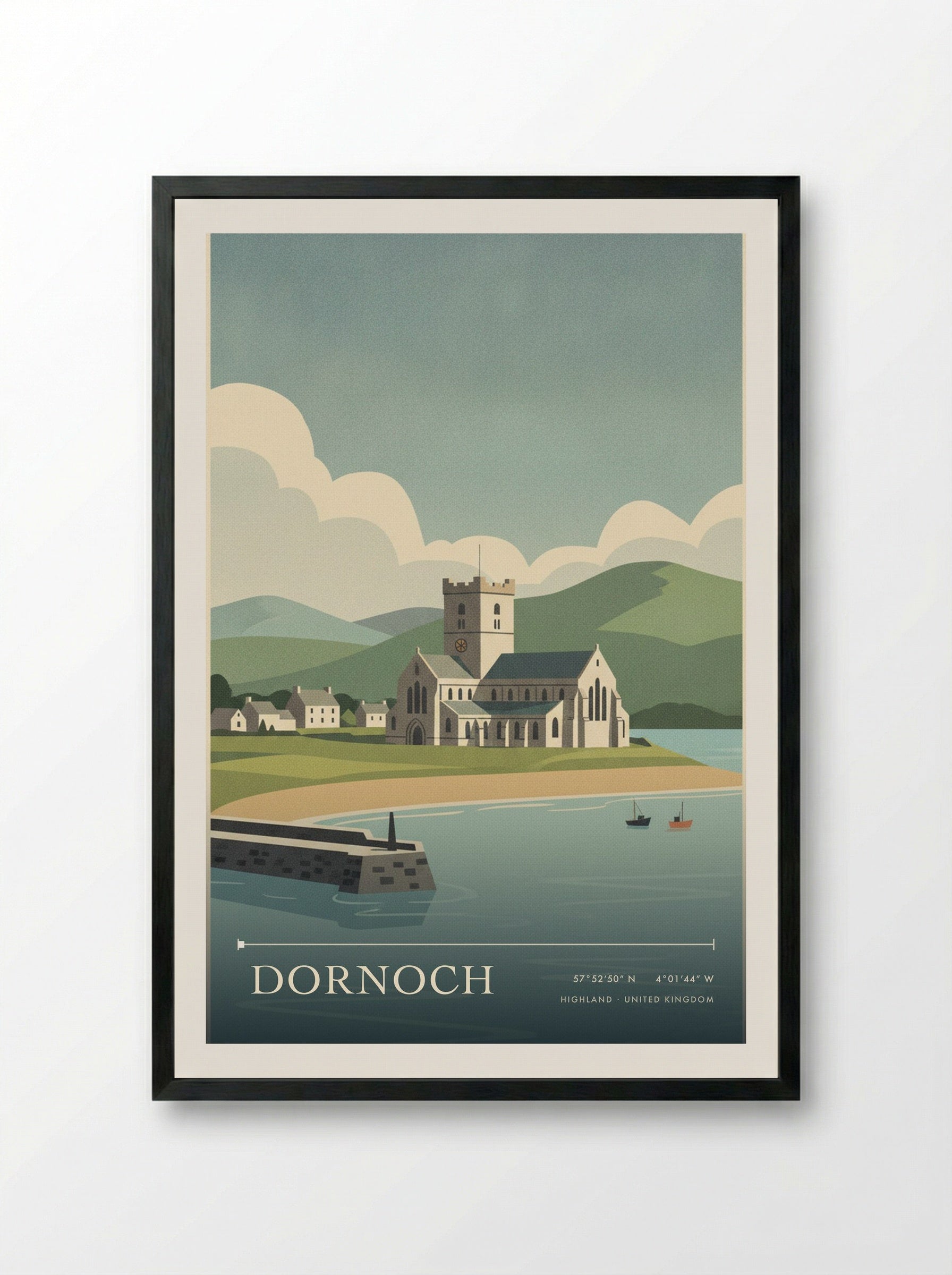 Dornoch Highland United Kingdom Travel Poster - Framed Print Black