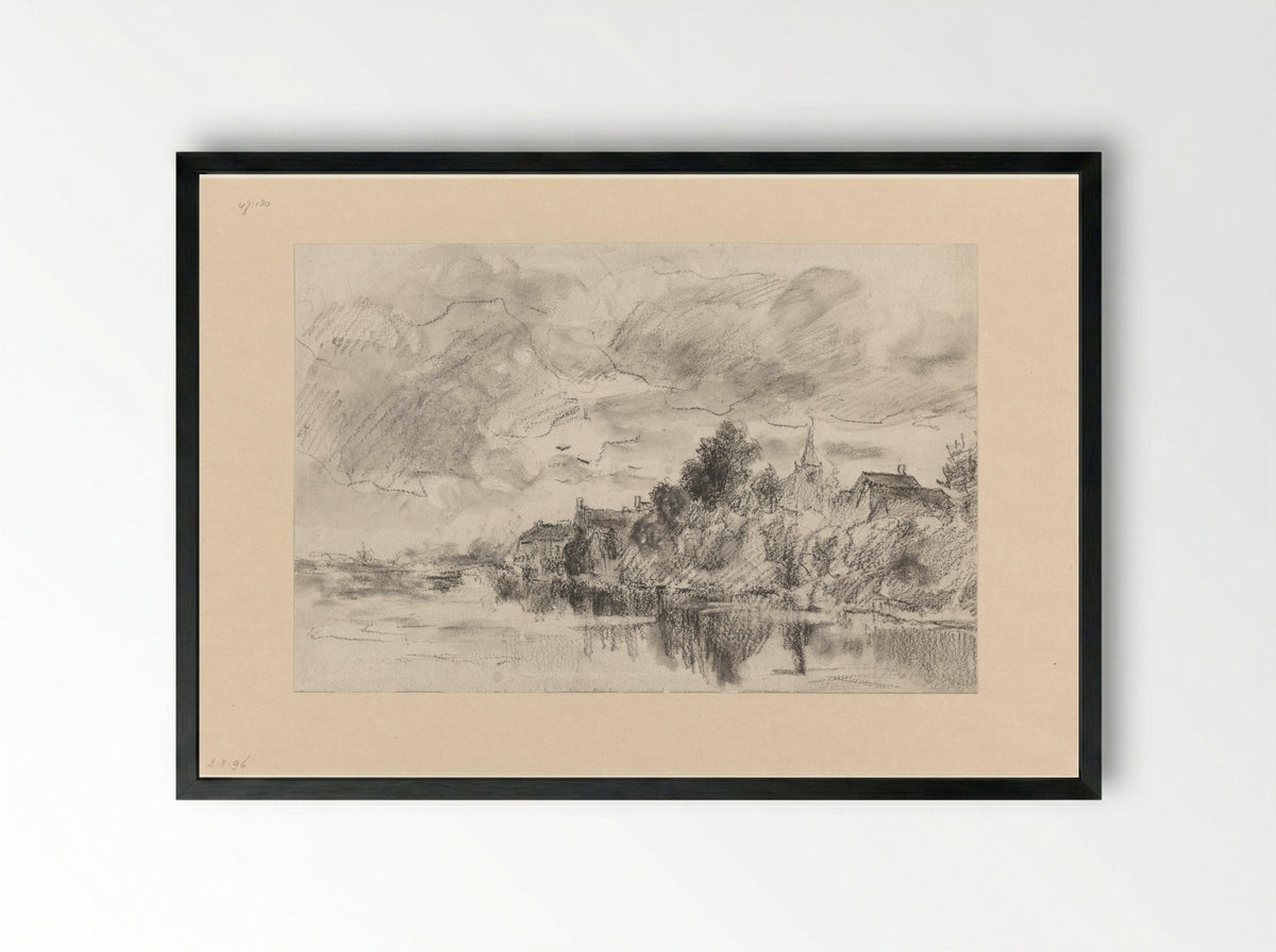 Dorp aan een rivier - Théophile de Bock - Framed Print Black