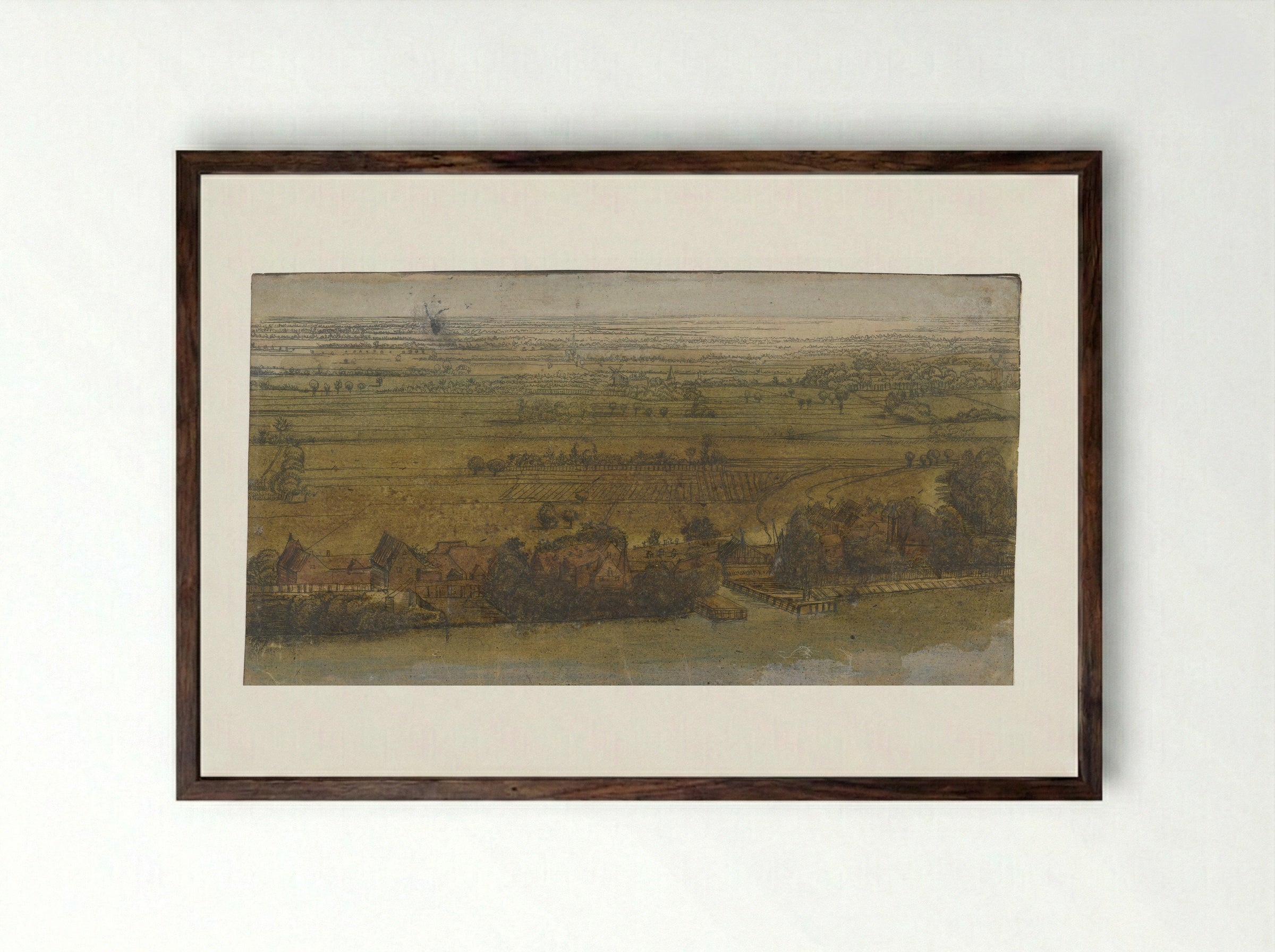 Dorp aan een rivier - Jan Ruyscher - Framed Print Dark Wood