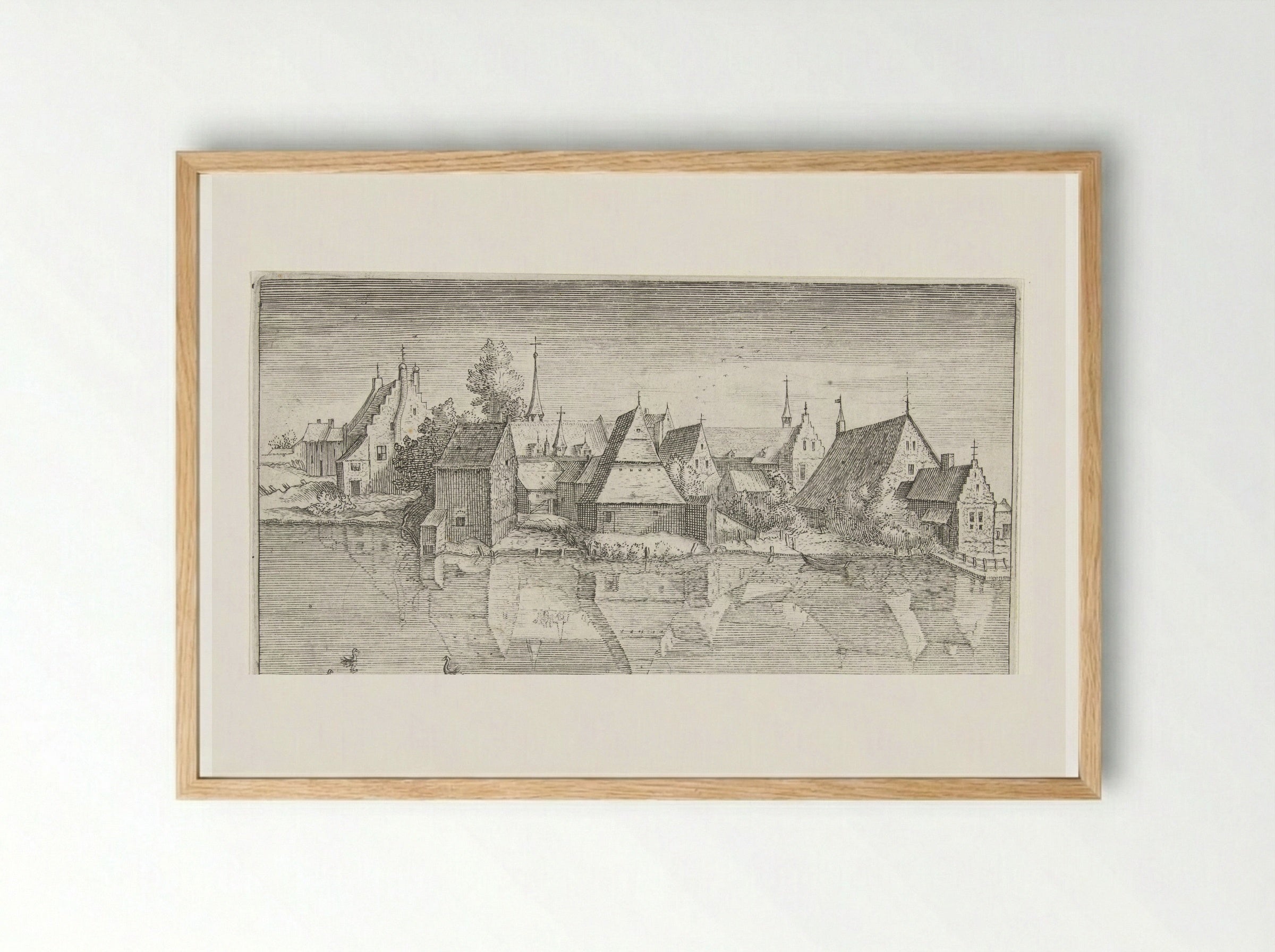 Dorp aan een rivier - Hendrick Hondius (I) - Framed Print Wood