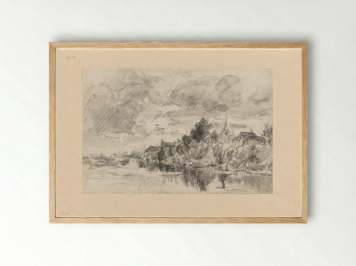 Dorp aan een rivier - Théophile de Bock - Framed Print Wood