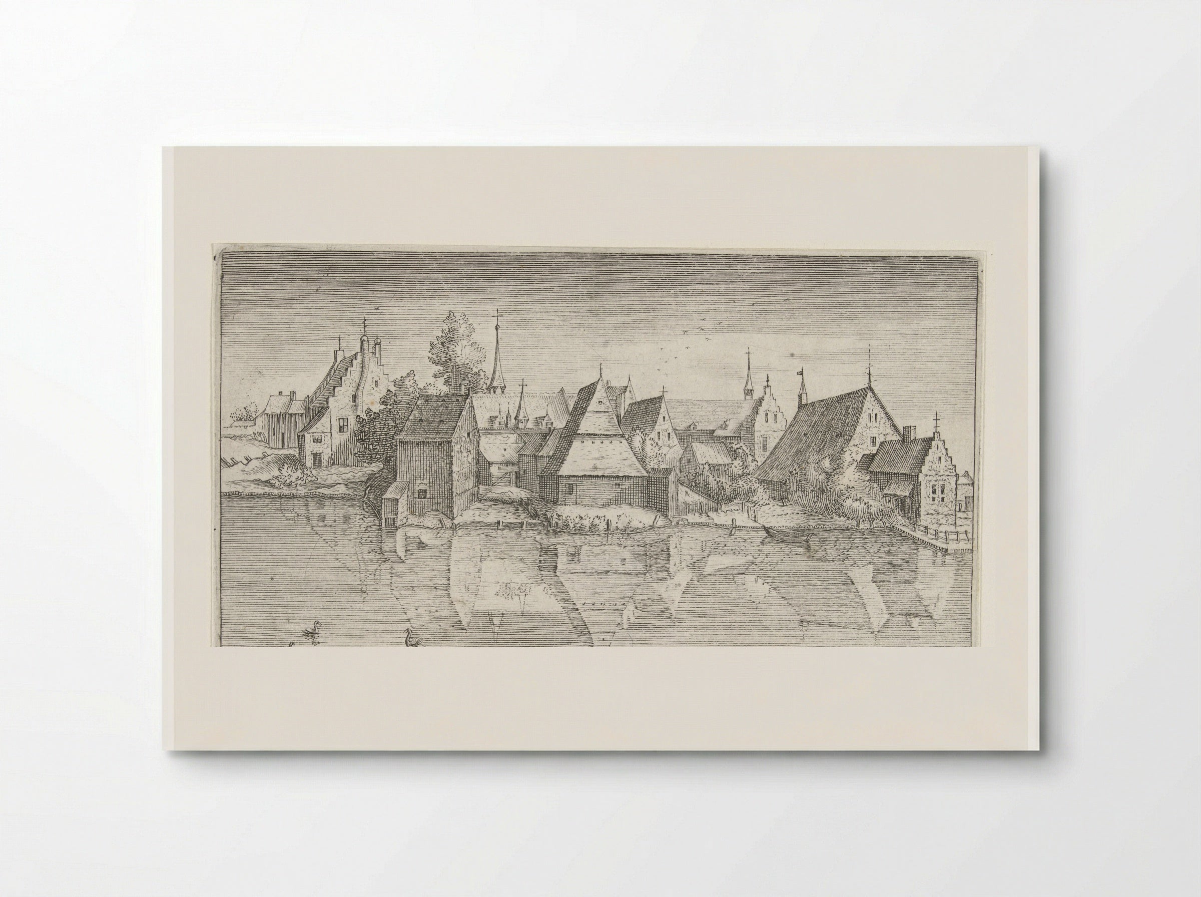Dorp aan een rivier - Hendrick Hondius (I) - Poster
