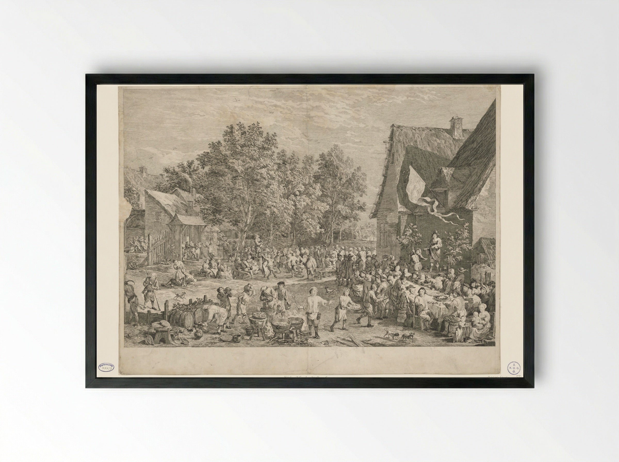 Dorpsfeest (Village Festival) - Jacques-Philippe Le Bas - Framed Print Black