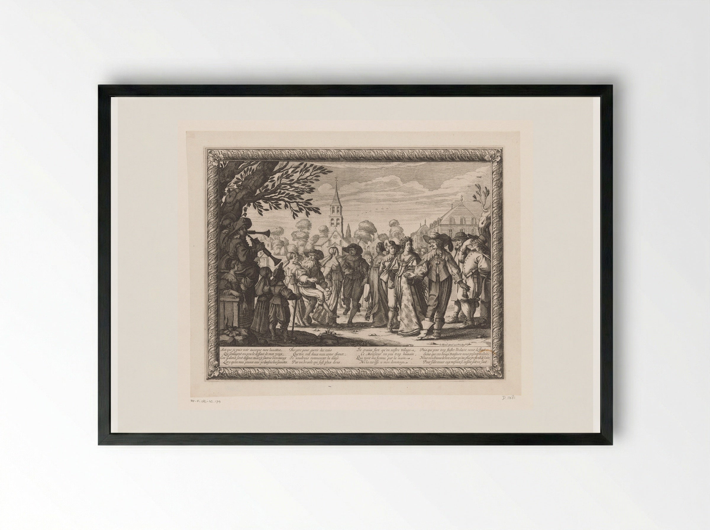 Dorpsfeest op een plein met bruiloftsdans - Abraham Bosse - Framed Print Black