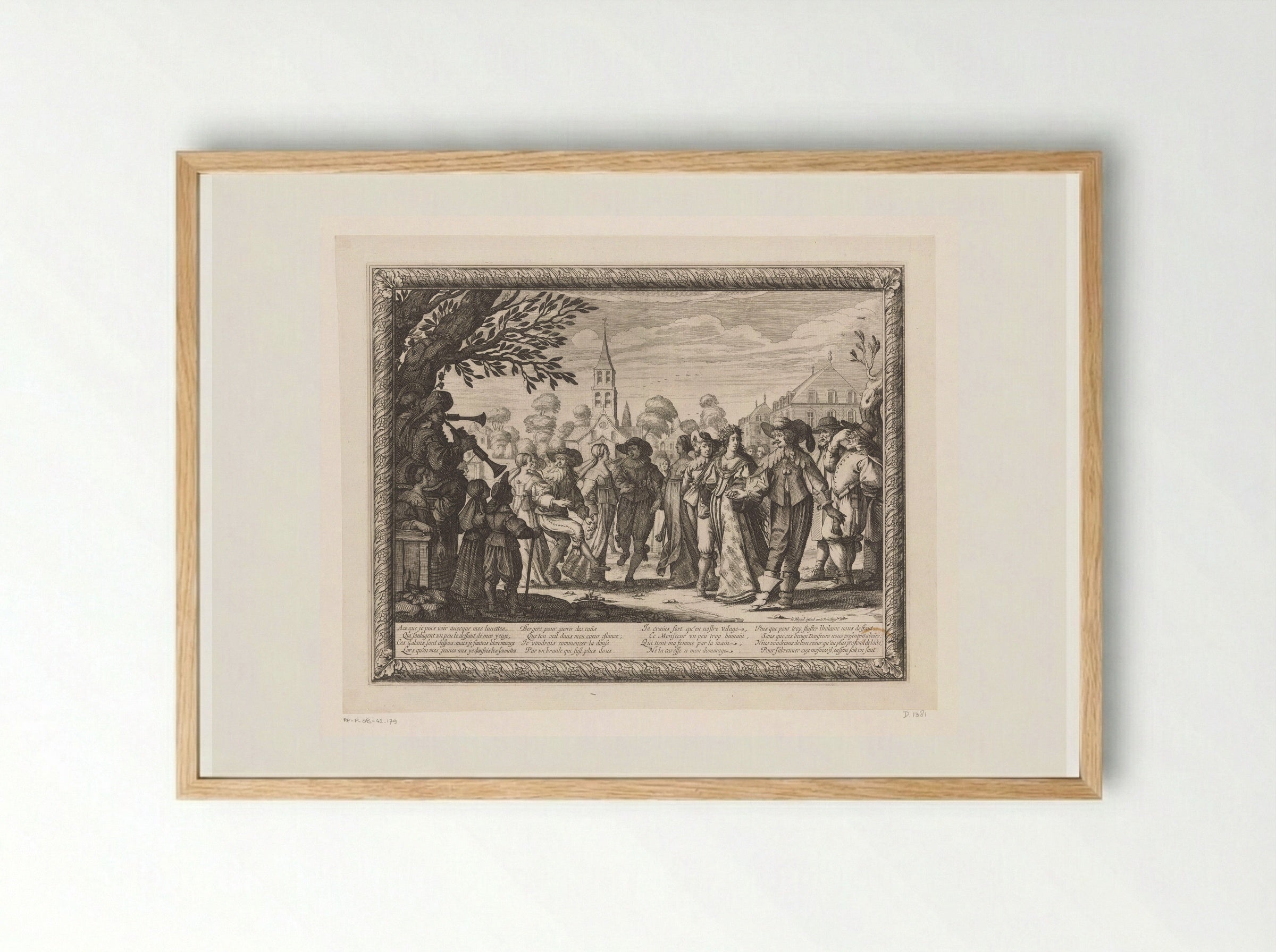 Dorpsfeest op een plein met bruiloftsdans - Abraham Bosse - Framed Print Wood