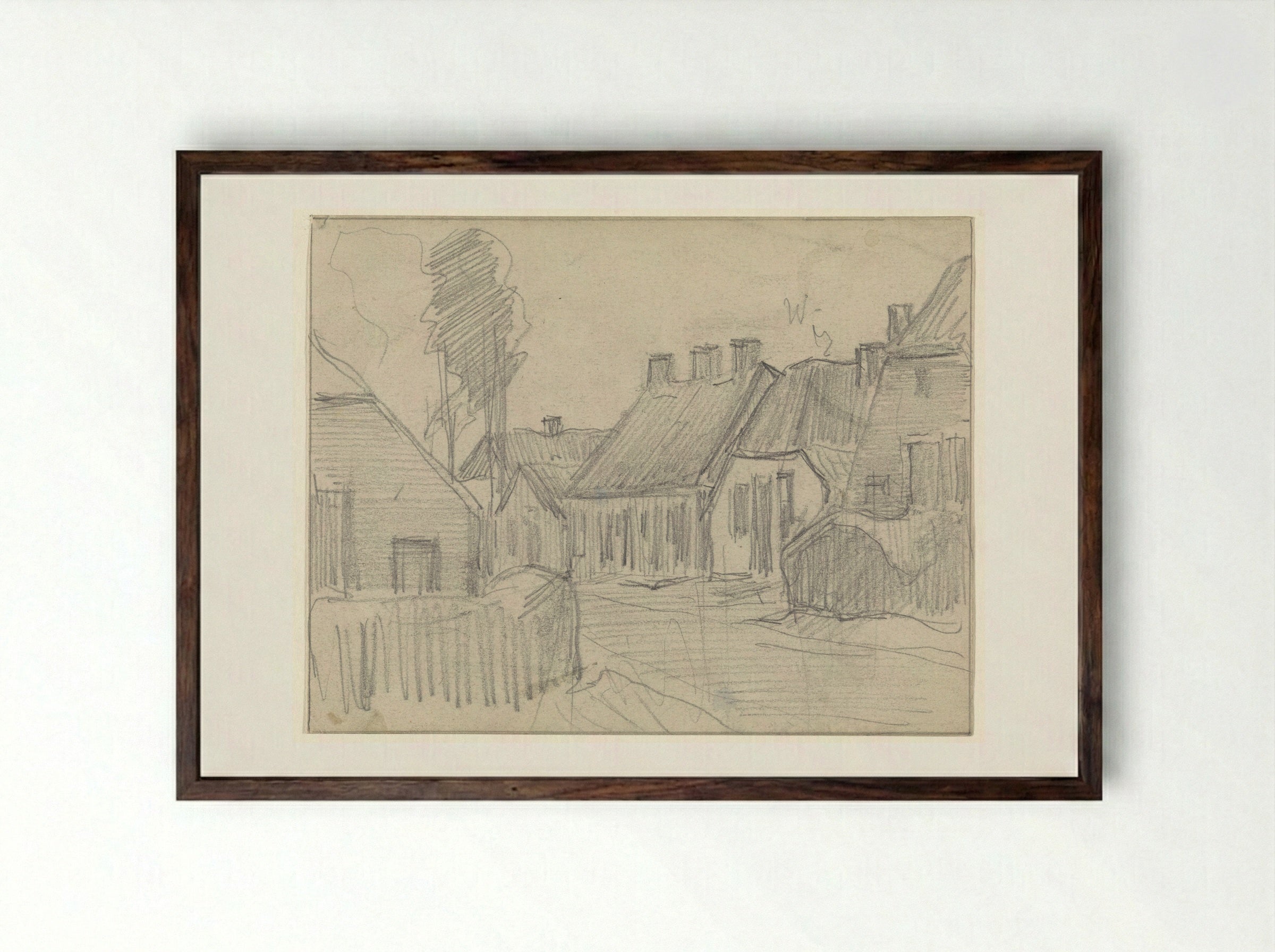 Dorpsgezicht (Village View) - Jan van Essen - Framed Print Dark Wood