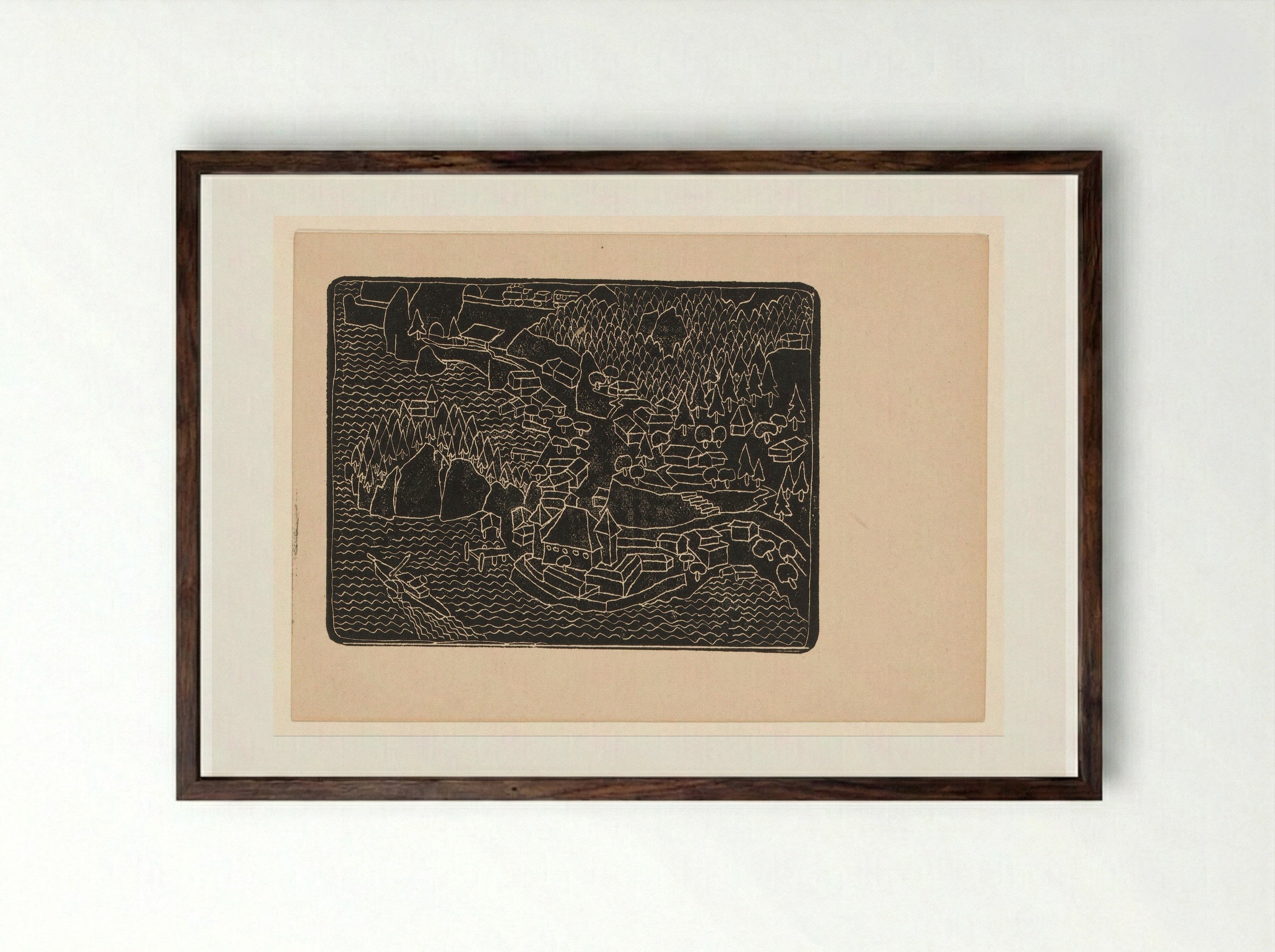 Dorpsgezicht aan de kust - Reijer Stolk - Framed Print Dark Wood