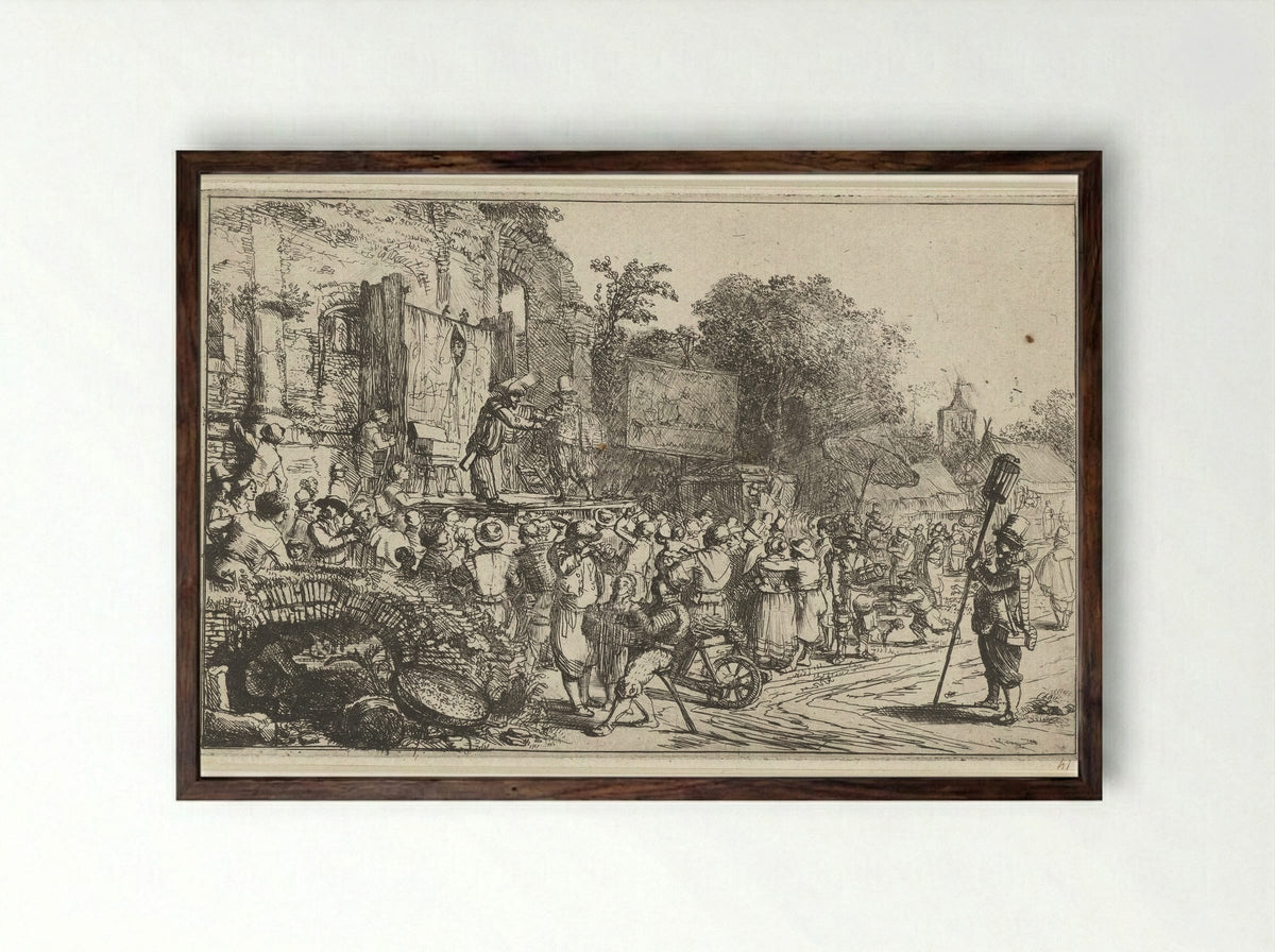 Dorpskermis met twee kwakzalvers - Constantijn à Renesse - Framed Print Dark Wood
