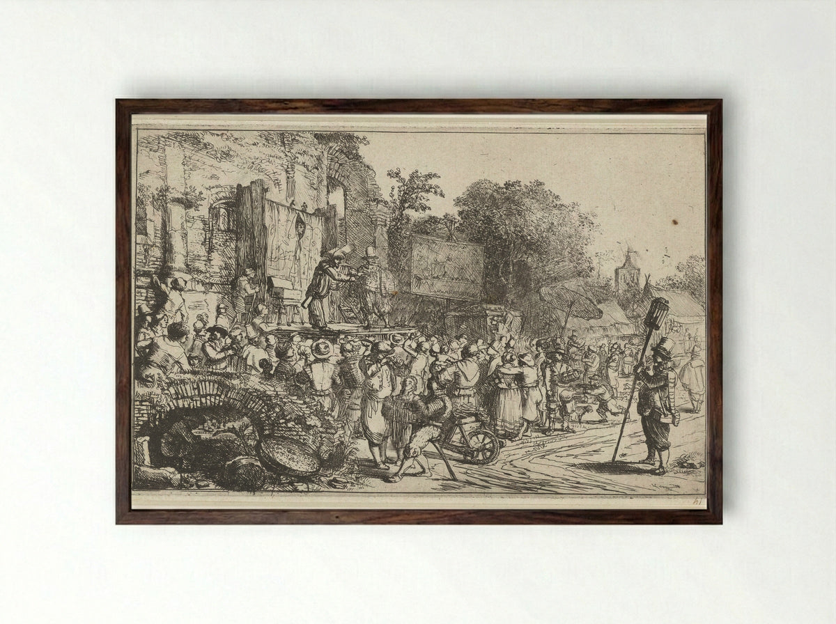 Dorpskermis met twee kwakzalvers - Constantijn à Renesse - Framed Print Dark Wood