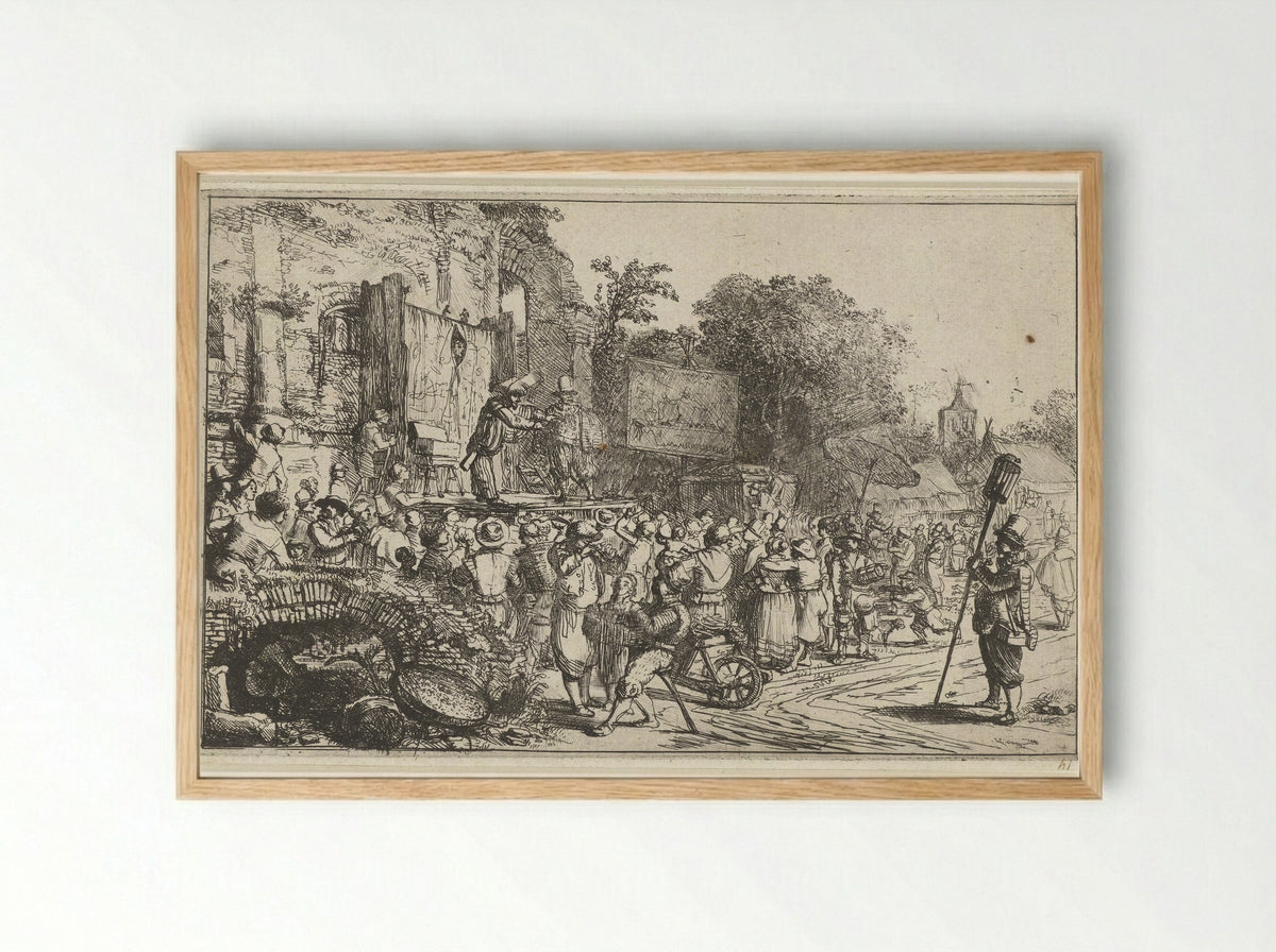 Dorpskermis met twee kwakzalvers - Constantijn à Renesse - Framed Print Wood