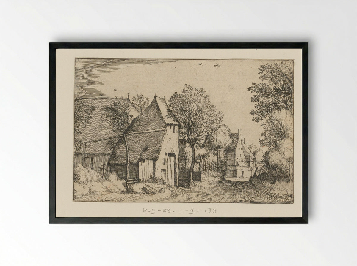 Dorpsweg (Village Road) - Claes Jansz. Visscher (II) - Framed Print Black