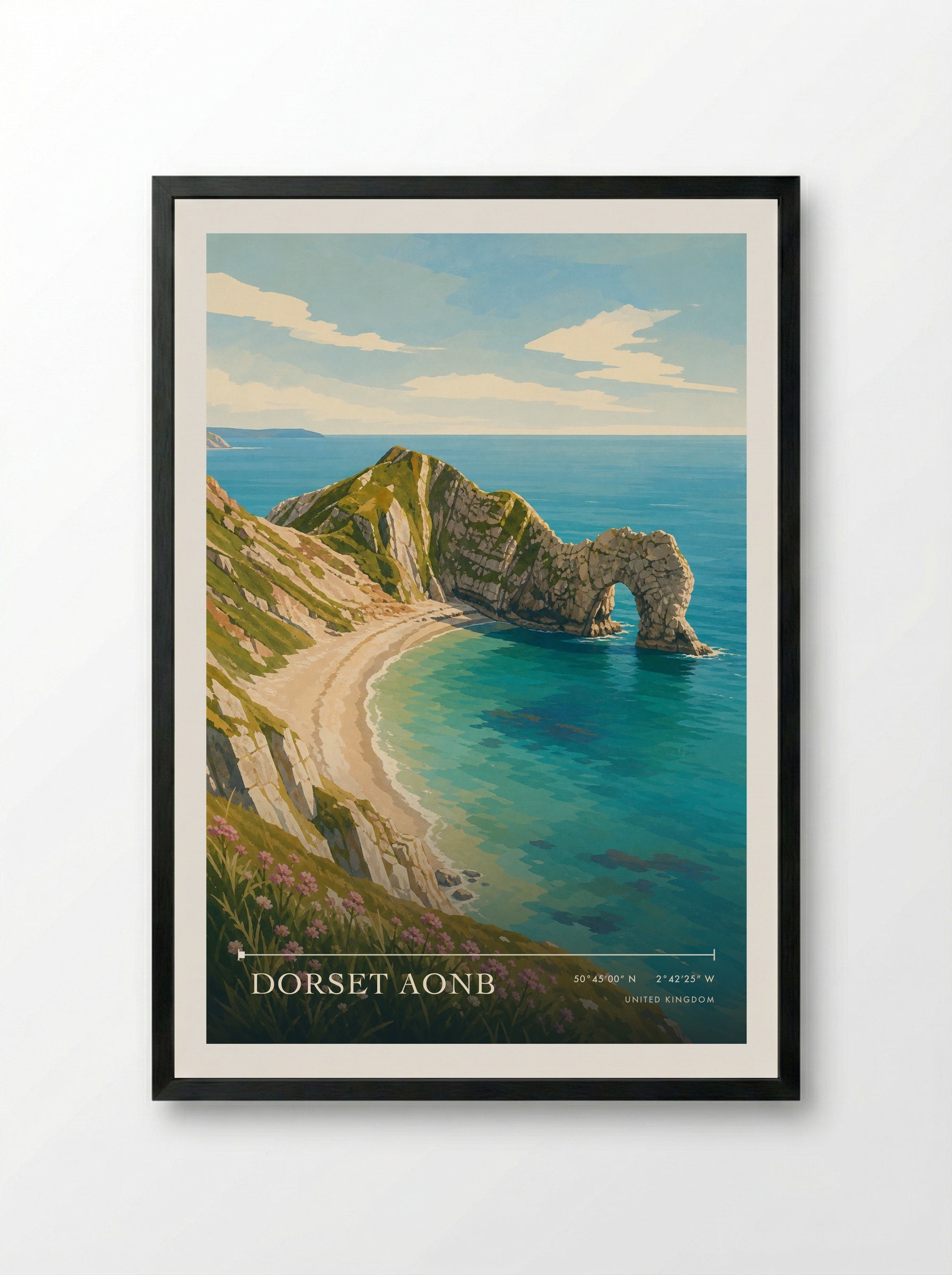 Dorset AONB United Kingdom Travel Poster - Framed Print Black