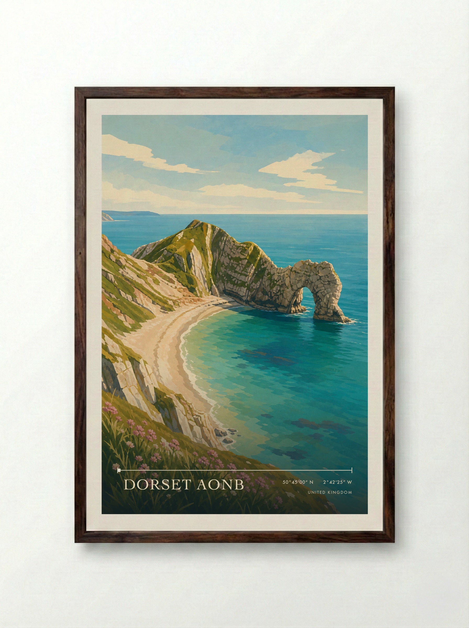 Dorset AONB United Kingdom Travel Poster - Framed Print Dark Wood