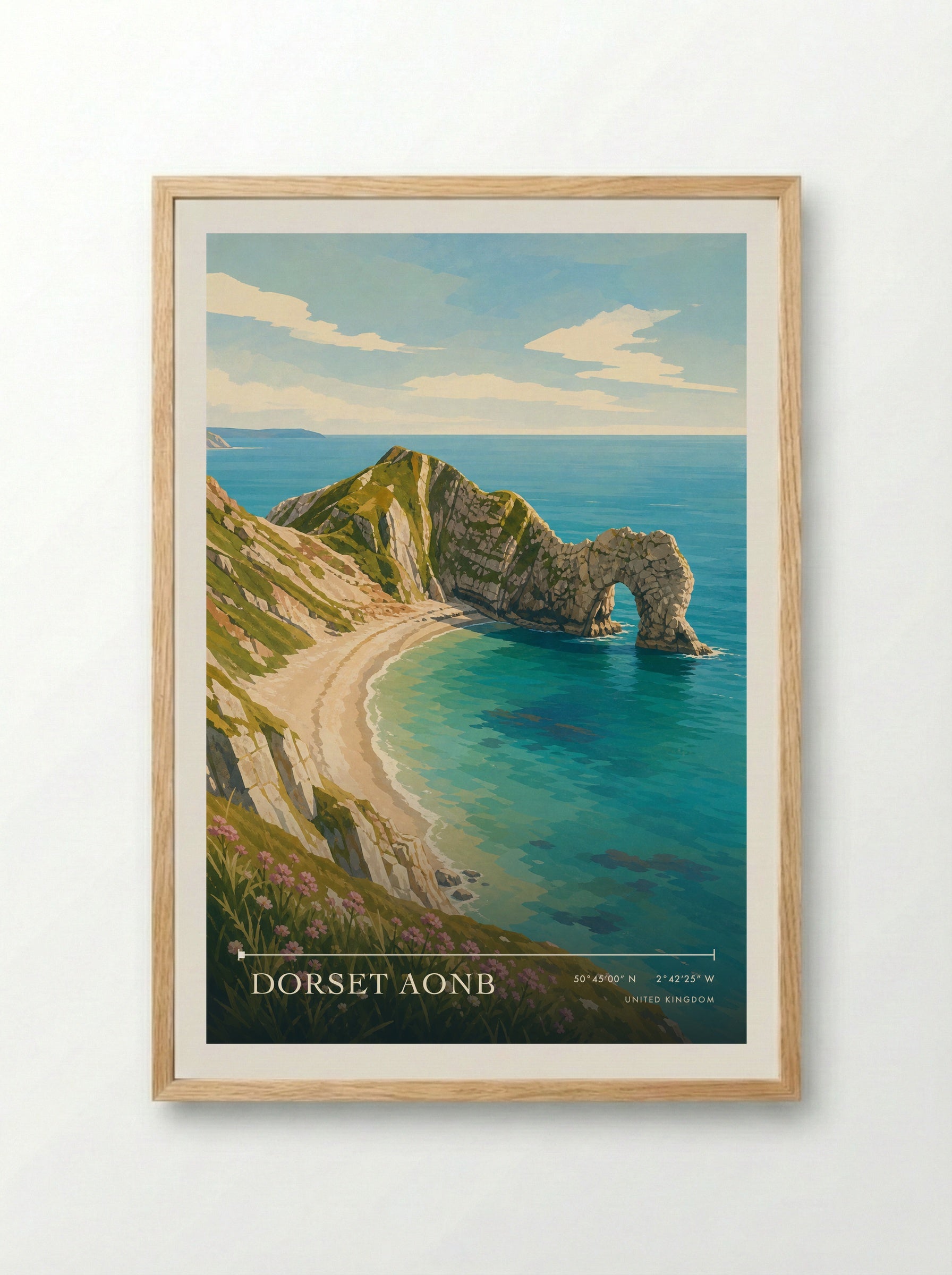 Dorset AONB United Kingdom Travel Poster - Framed Print Wood