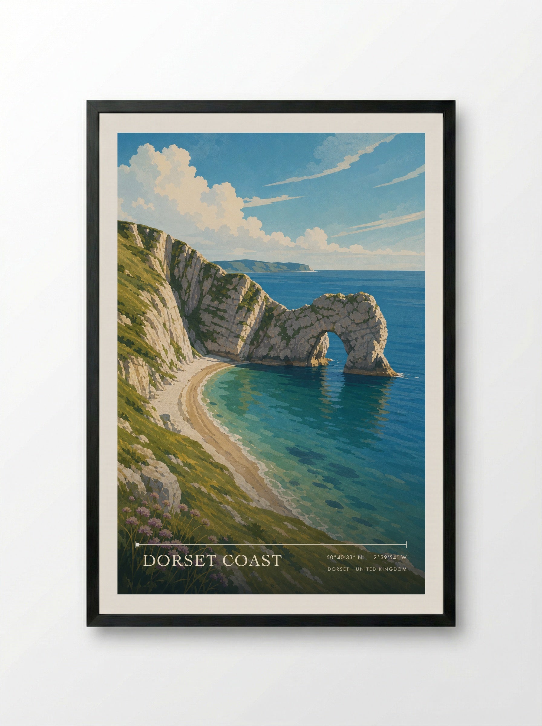 Dorset Coast United Kingdom Travel Poster - Framed Print Black