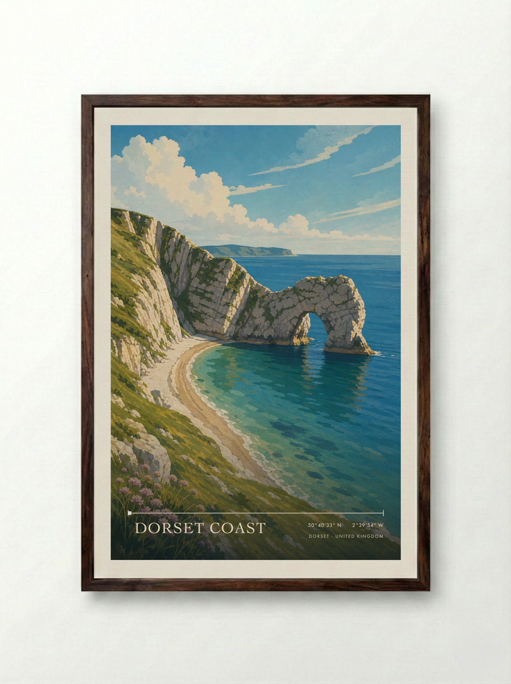 Dorset Coast United Kingdom Travel Poster - Framed Print Dark Wood