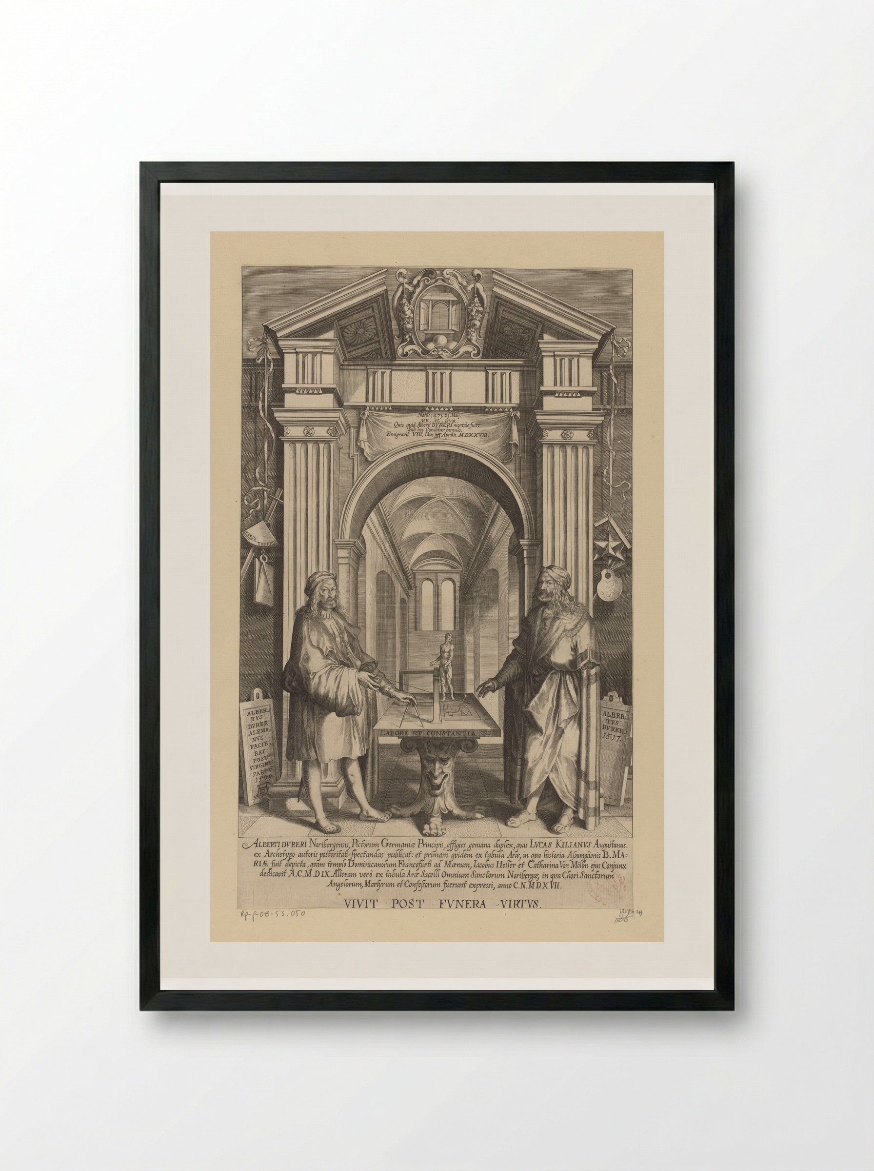 Double Portrait of Albrecht Dürer in an Architectural Setting - Lucas Kilian - Framed Print Black