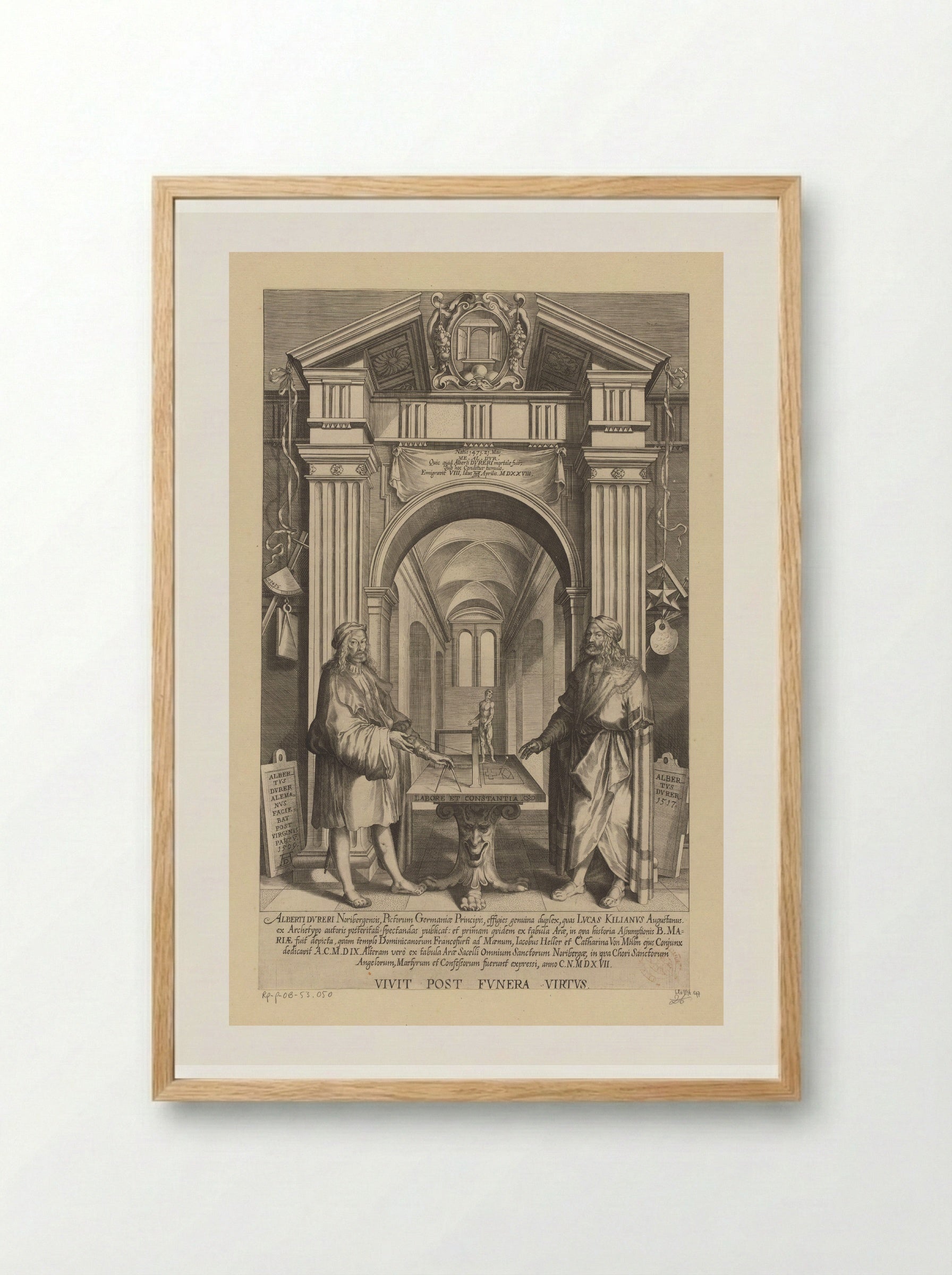 Double Portrait of Albrecht Dürer in an Architectural Setting - Lucas Kilian - Framed Print Wood