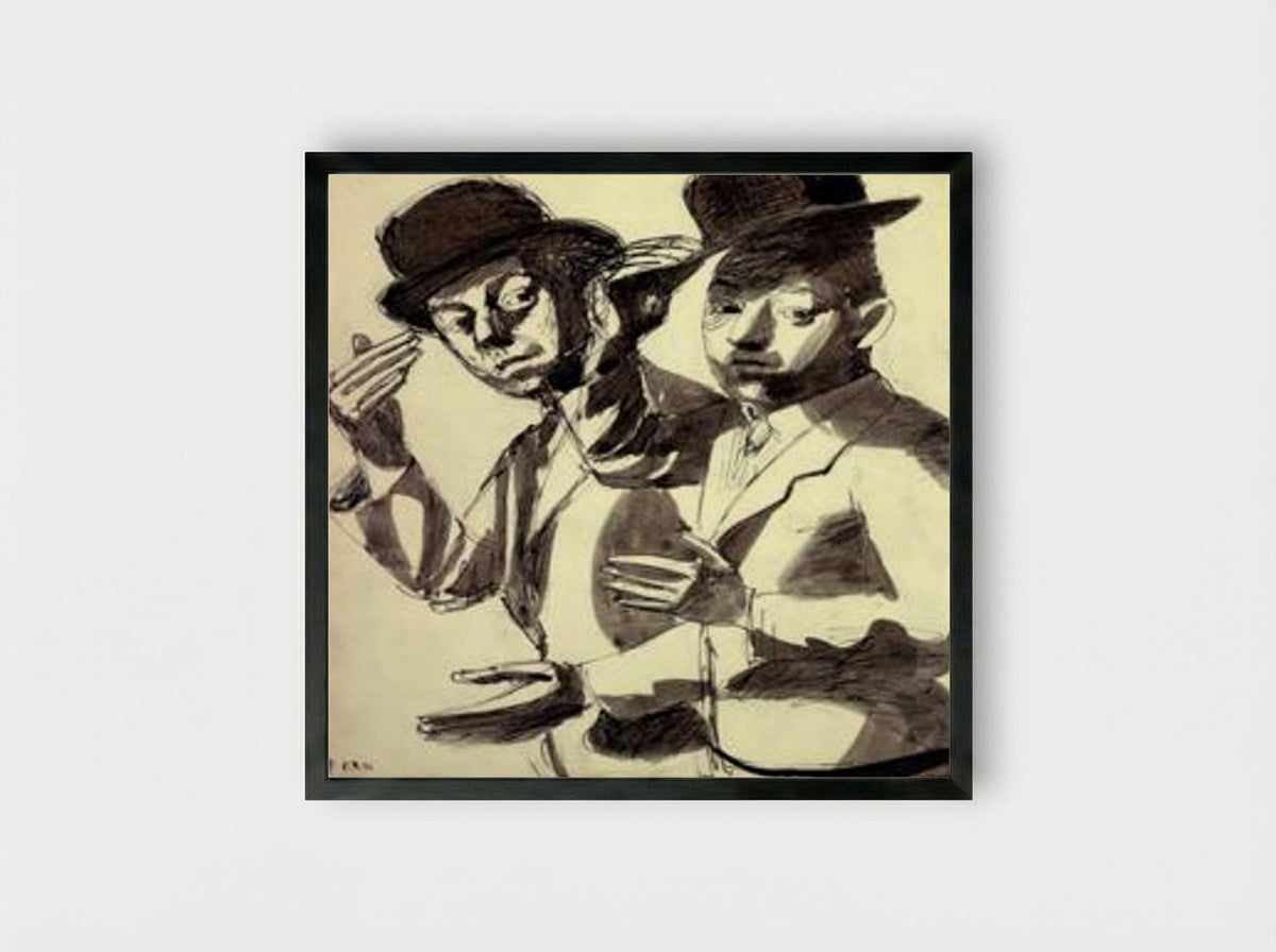 Double self-portrait in a bowler hat - Jean Dubuffet - Framed Print Black