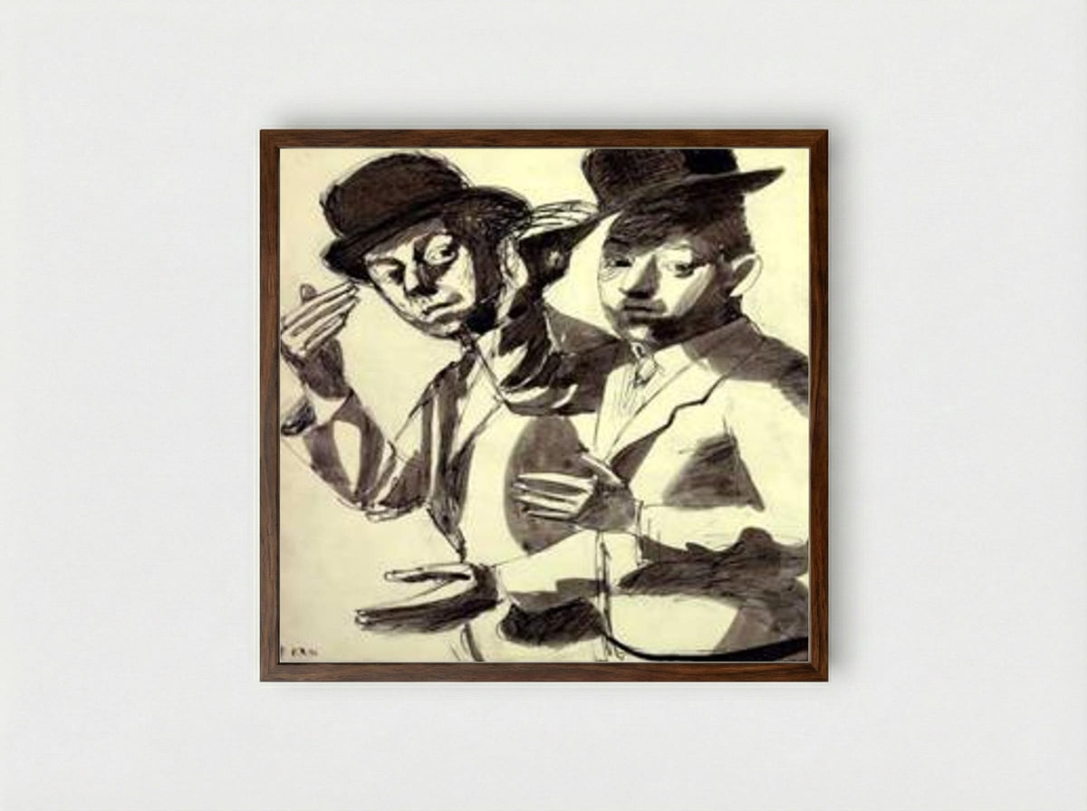 Double self-portrait in a bowler hat - Jean Dubuffet - Framed Print Dark Wood
