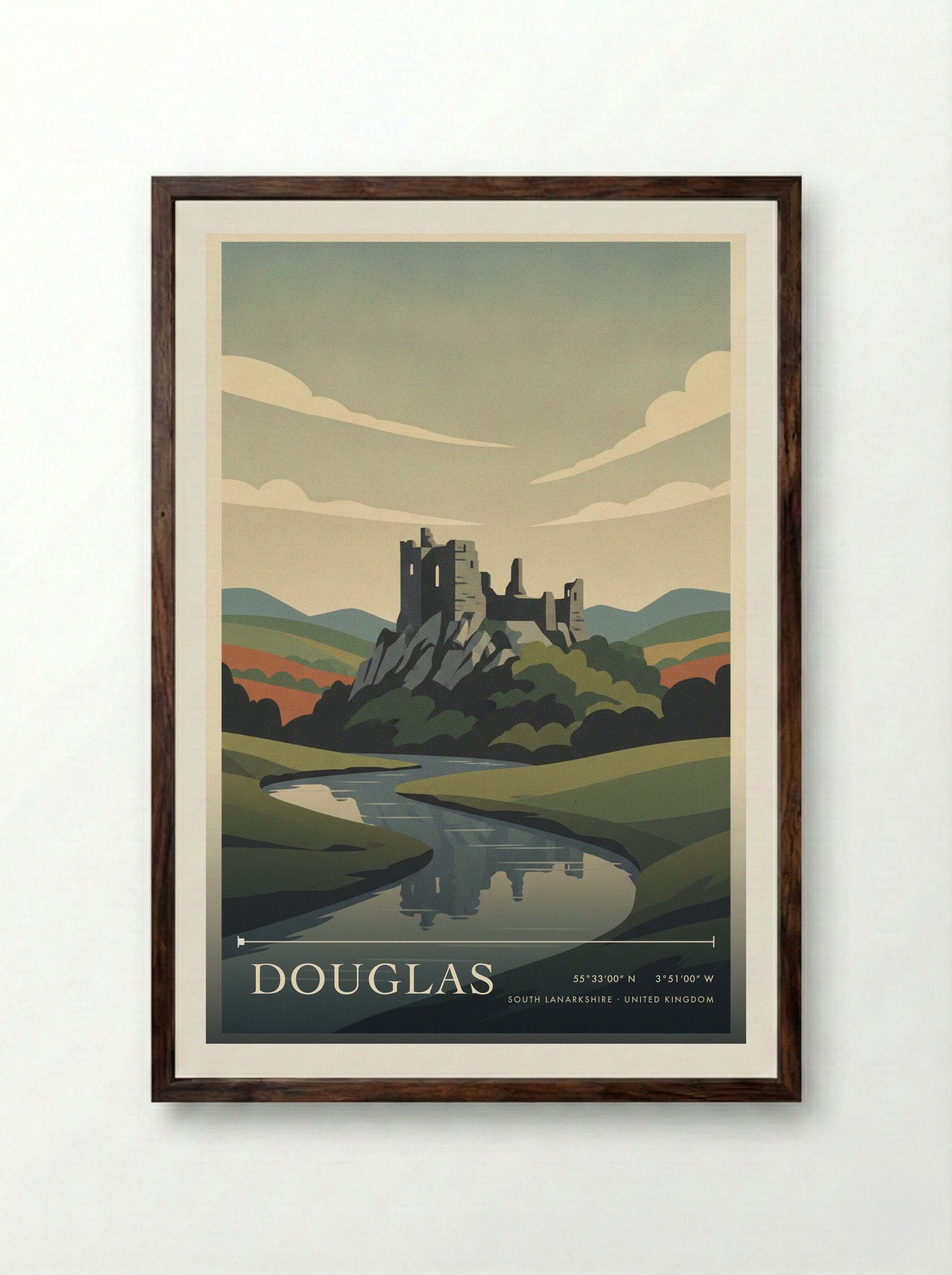 Douglas South Lanarkshire United Kingdom Travel Poster - Framed Print Dark Wood