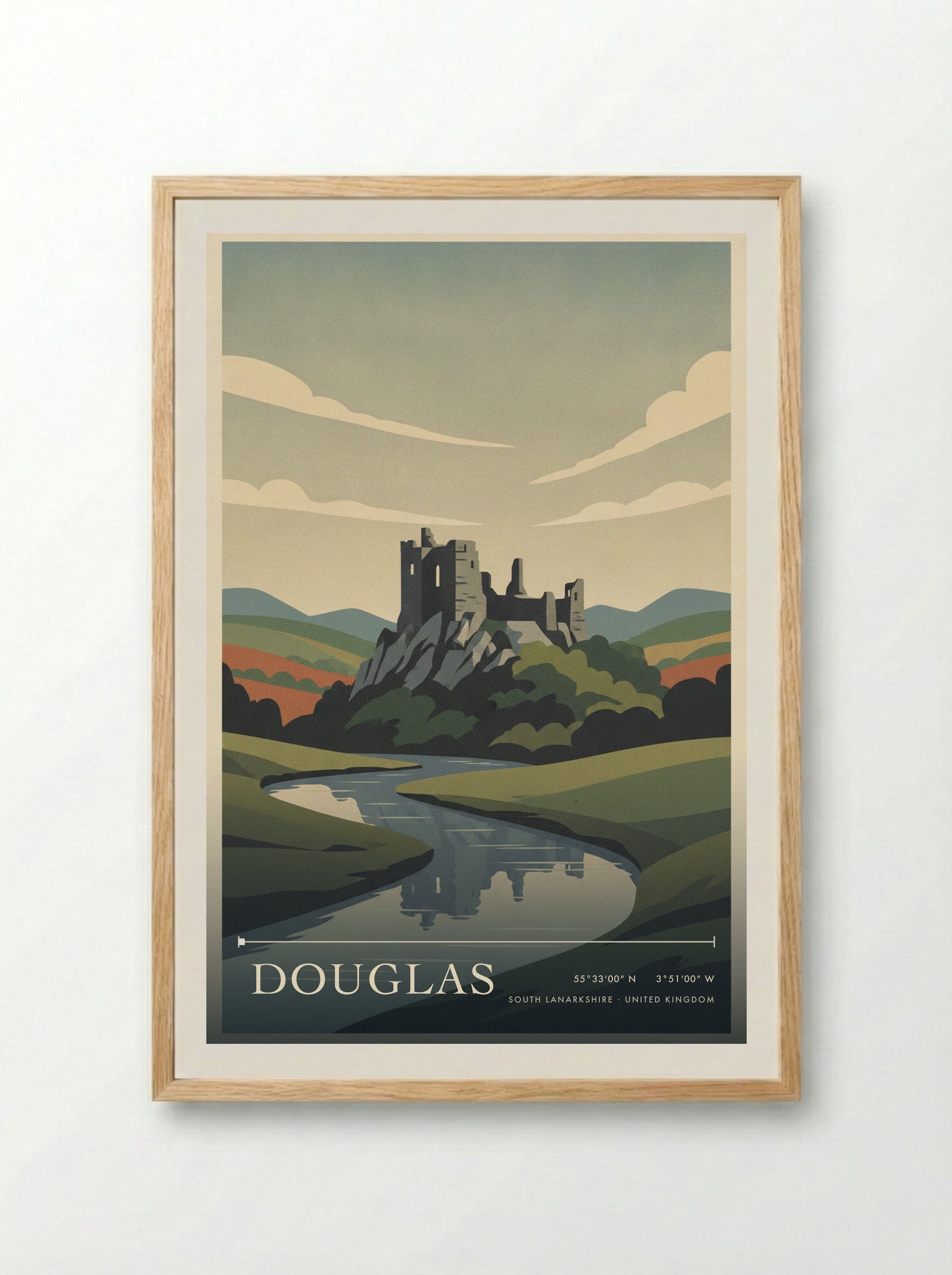 Douglas South Lanarkshire United Kingdom Travel Poster - Framed Print Wood