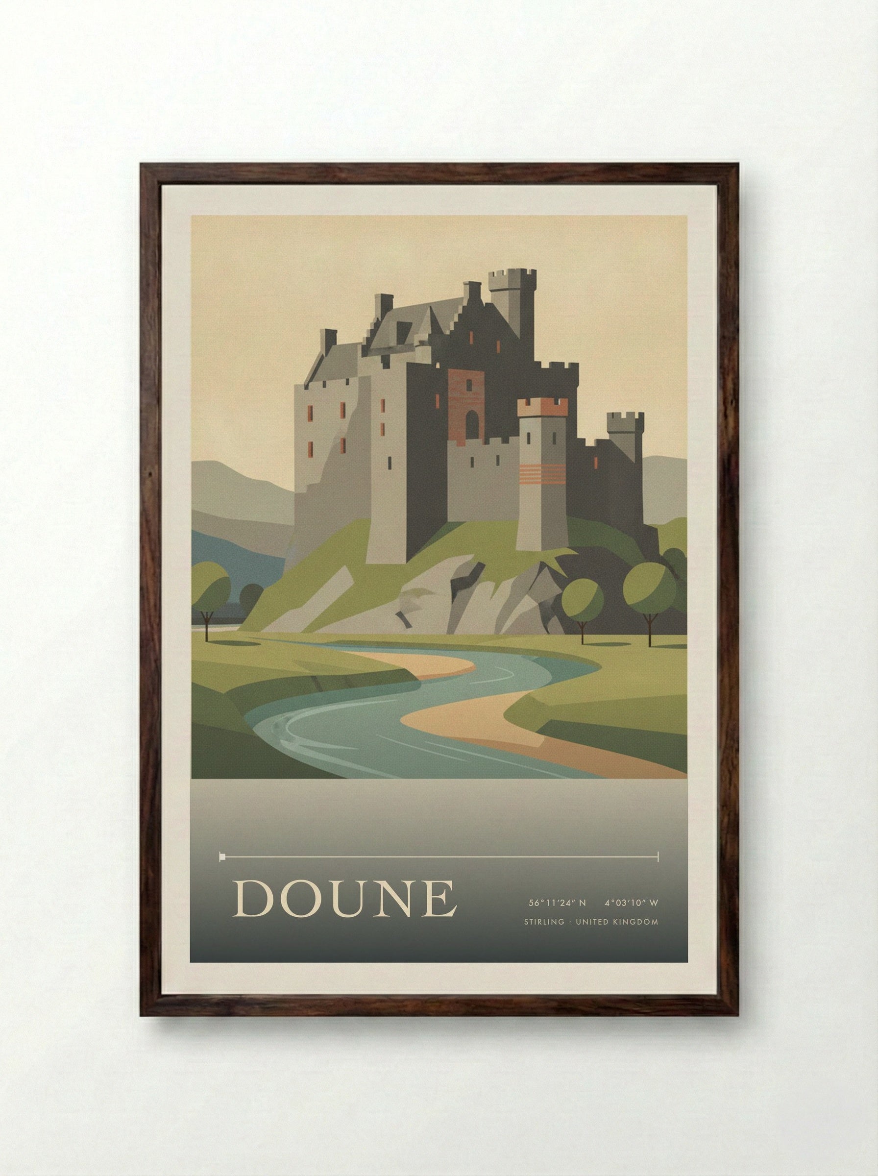 Doune Stirling United Kingdom Travel Poster - Framed Print Dark Wood