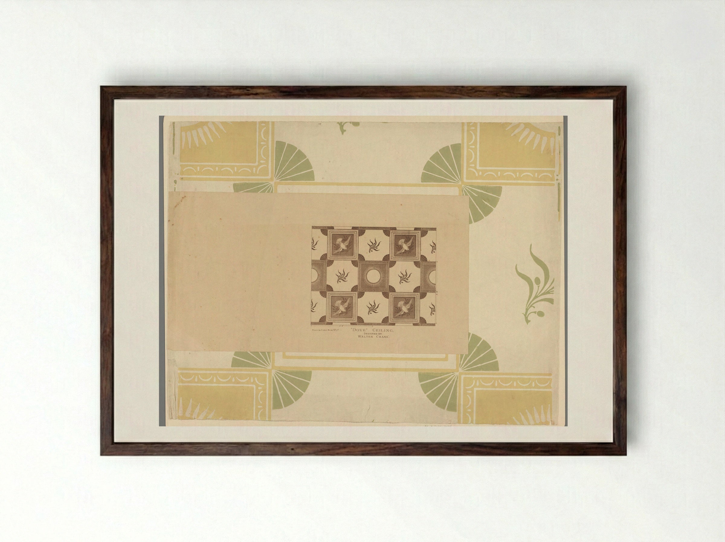 Dove Ceiling Wallpaper Design - Walter Crane - Framed Print Dark Wood