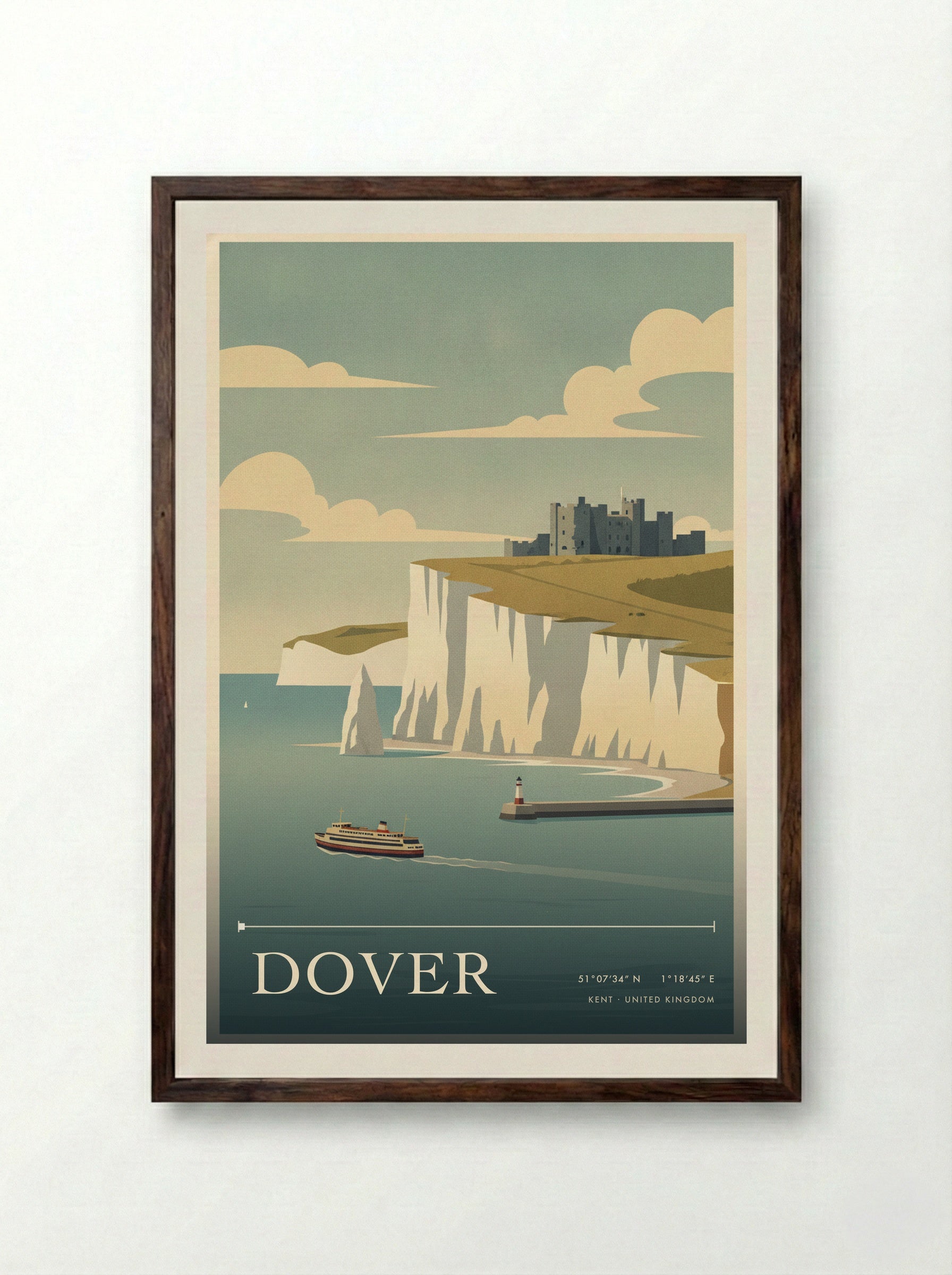 Dover Kent United Kingdom Travel Poster - Framed Print Dark Wood