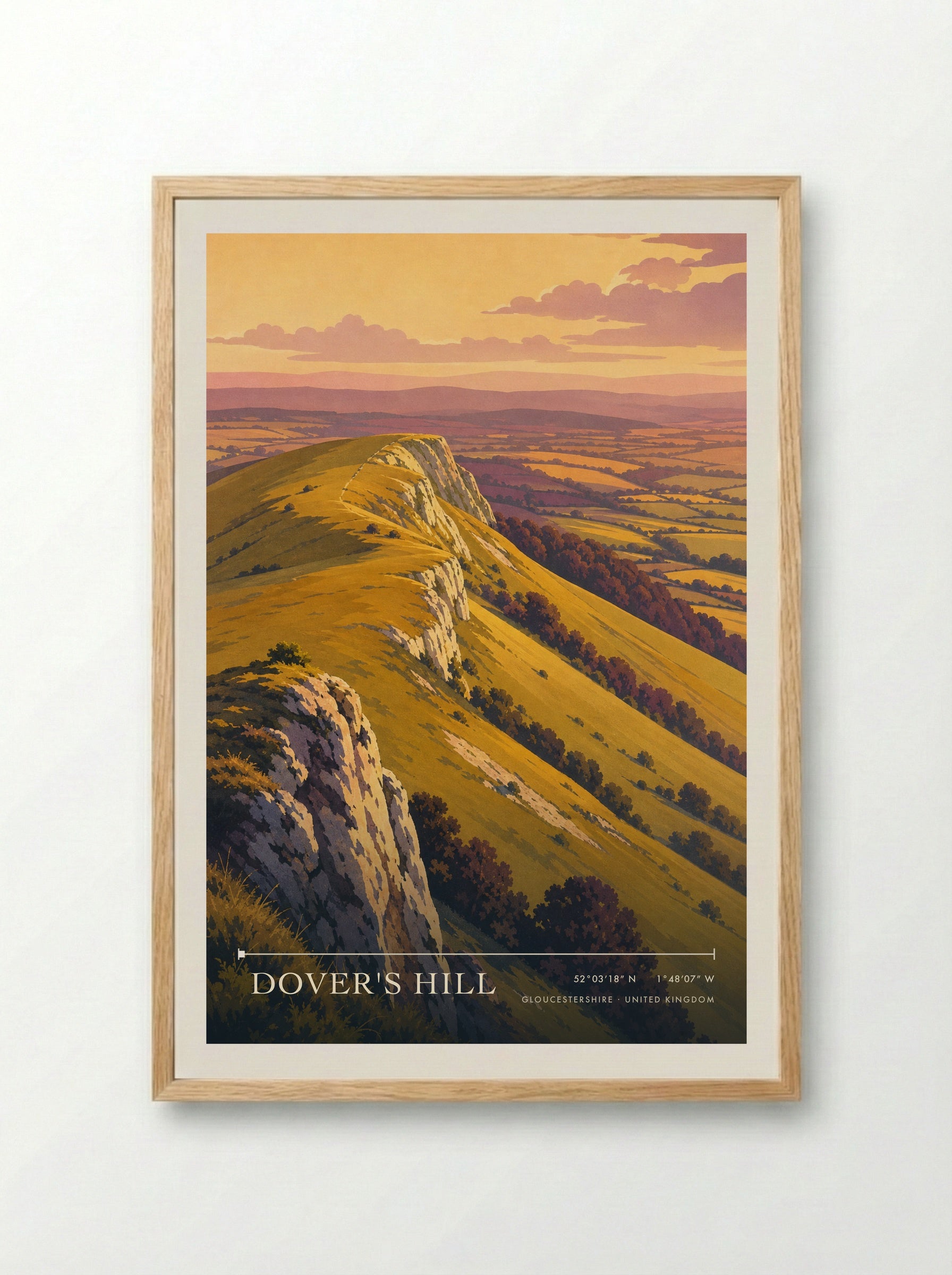 Dover's Hill Gloucestershire United Kingdom Travel Poster - Framed Print Wood