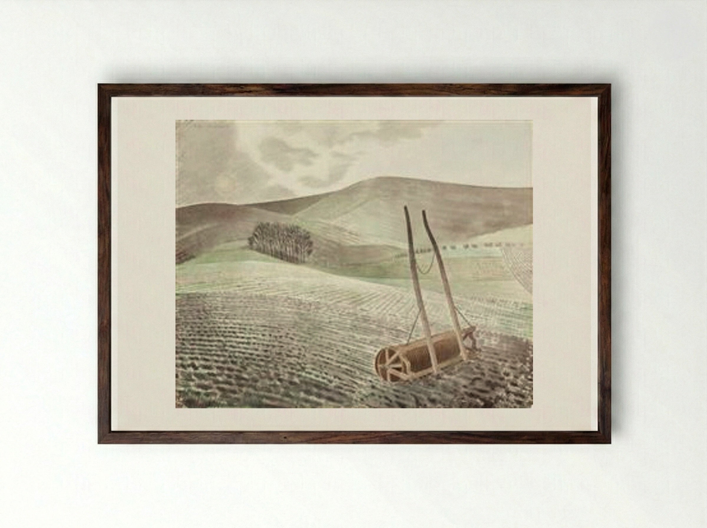 Downs in Winter - Eric Ravilious - Framed Print Dark Wood