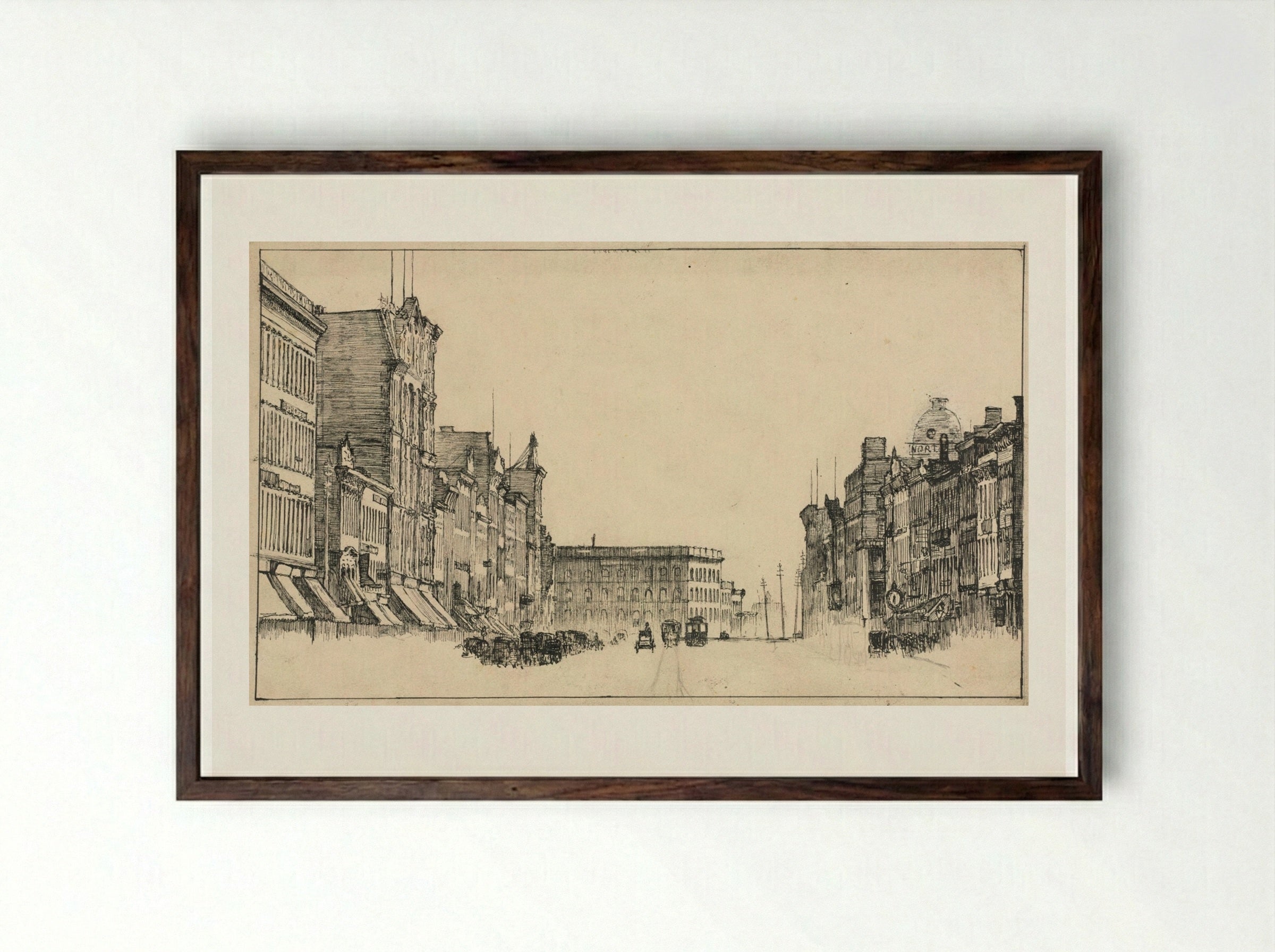 Downtown, Cleveland - Otto H. Bacher - Framed Print Dark Wood